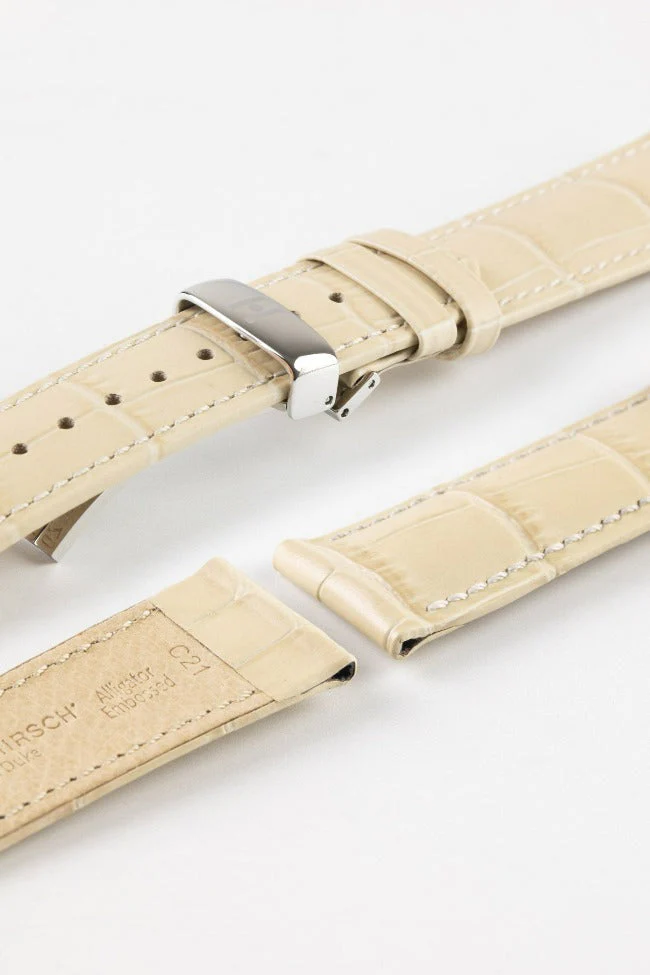 Hirsch DUKE NQR Alligator Embossed Leather Watch Strap - BEIGE - Image 9