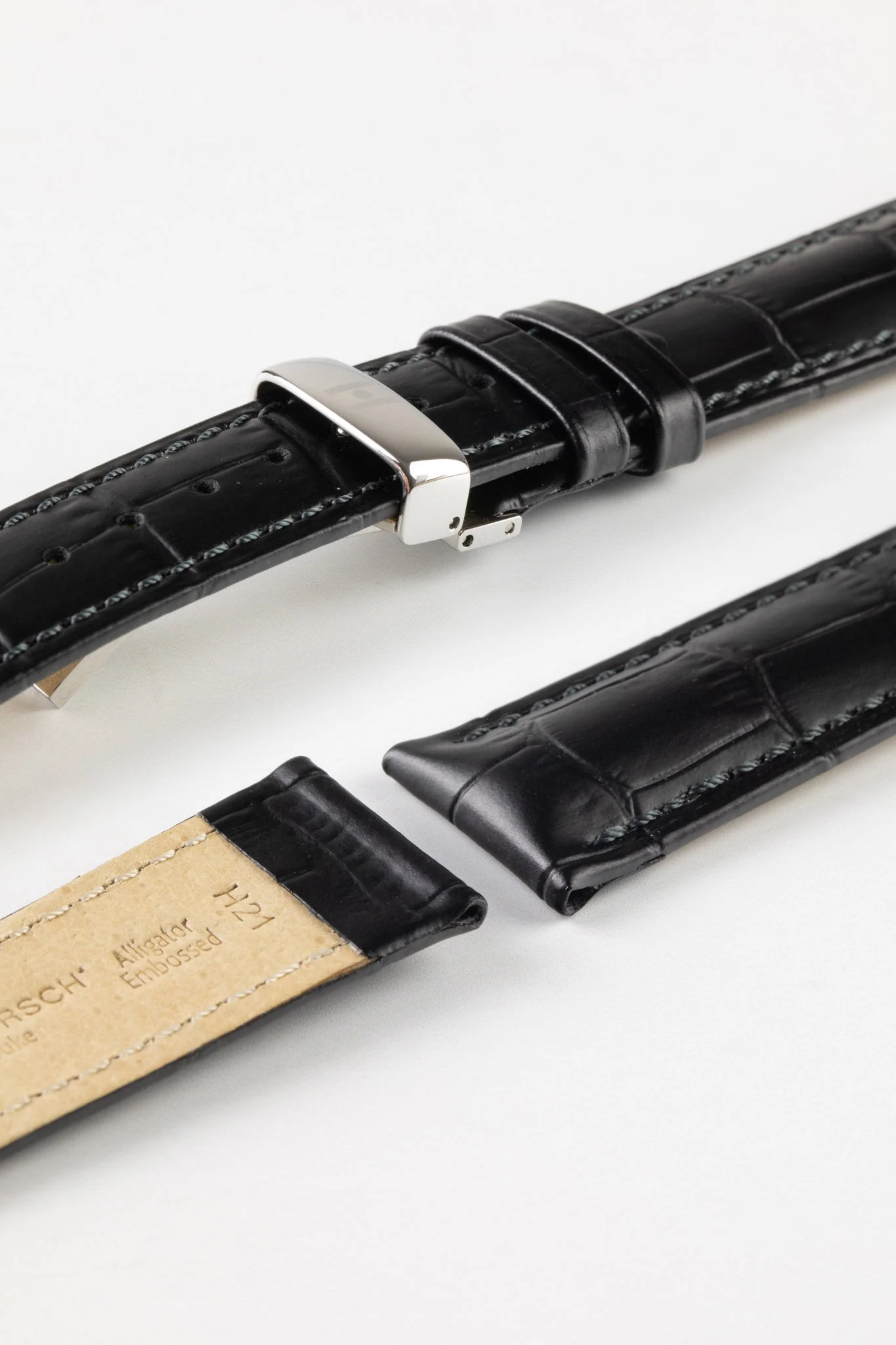 Hirsch DUKE NQR Alligator Embossed Leather Watch Strap - BLACK - Image 9