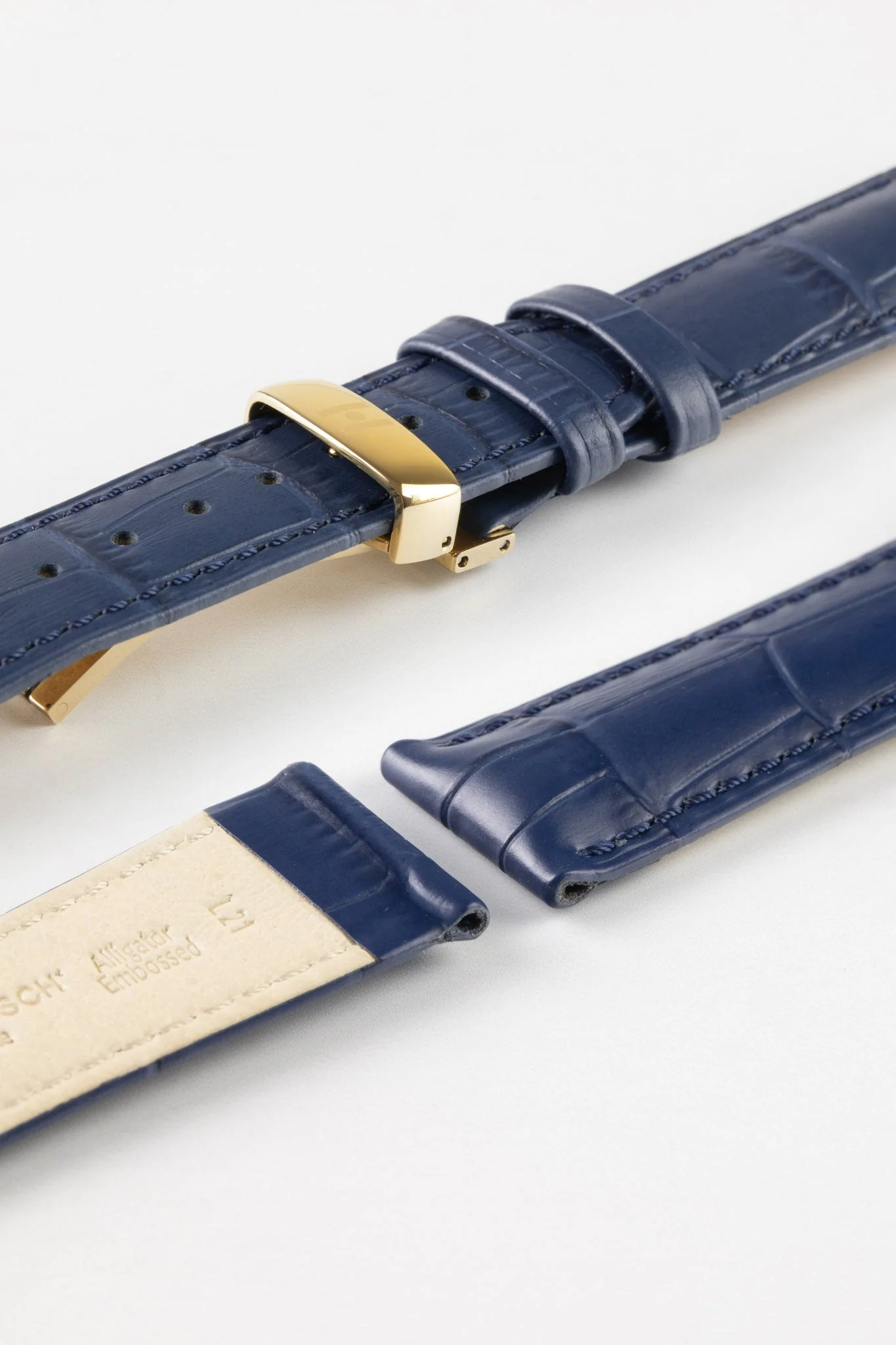 Hirsch DUKE NQR Alligator Embossed Leather Watch Strap - BLUE - Image 10