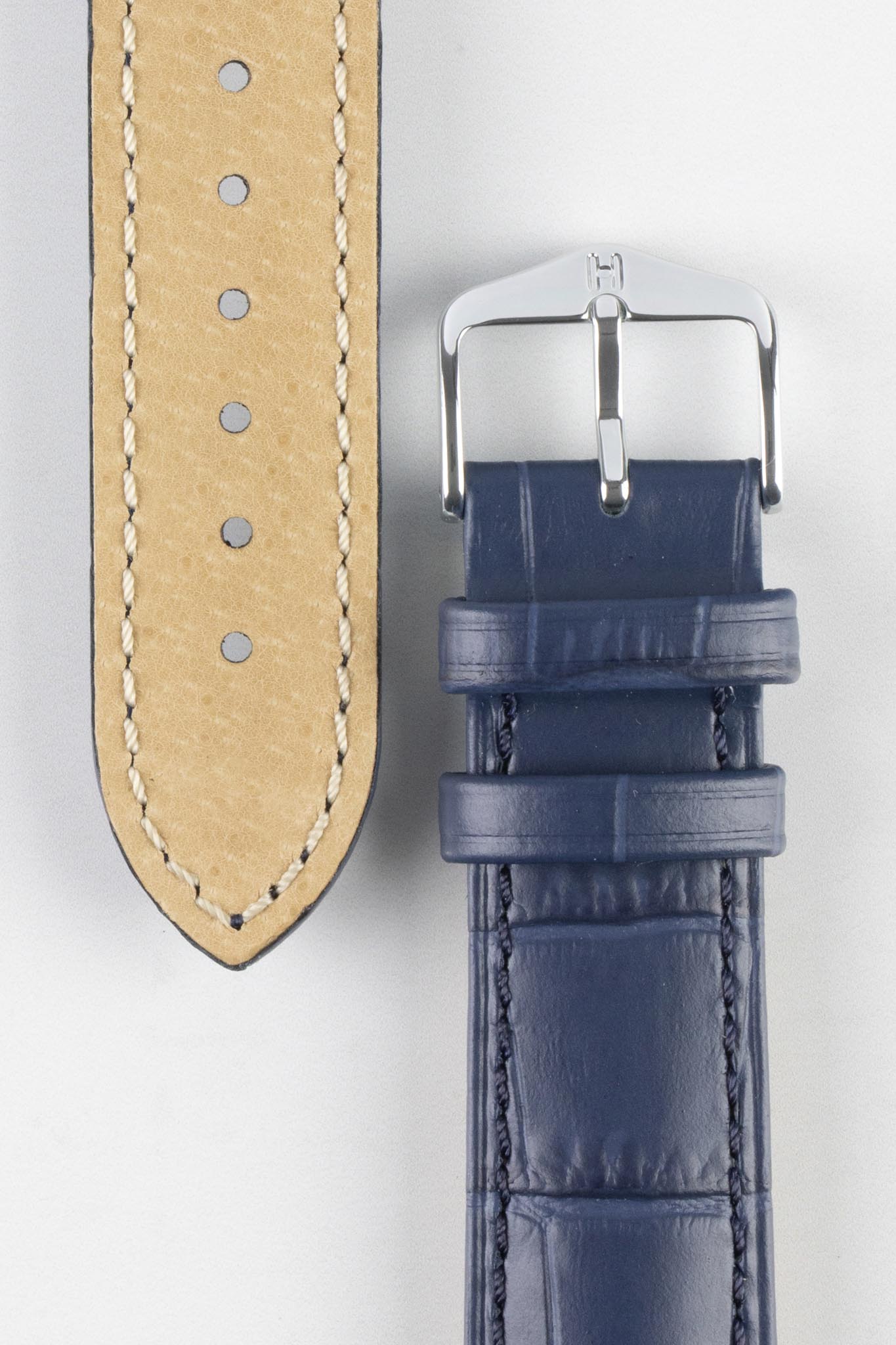 Hirsch DUKE NQR Alligator Embossed Leather Watch Strap - BLUE - Image 3