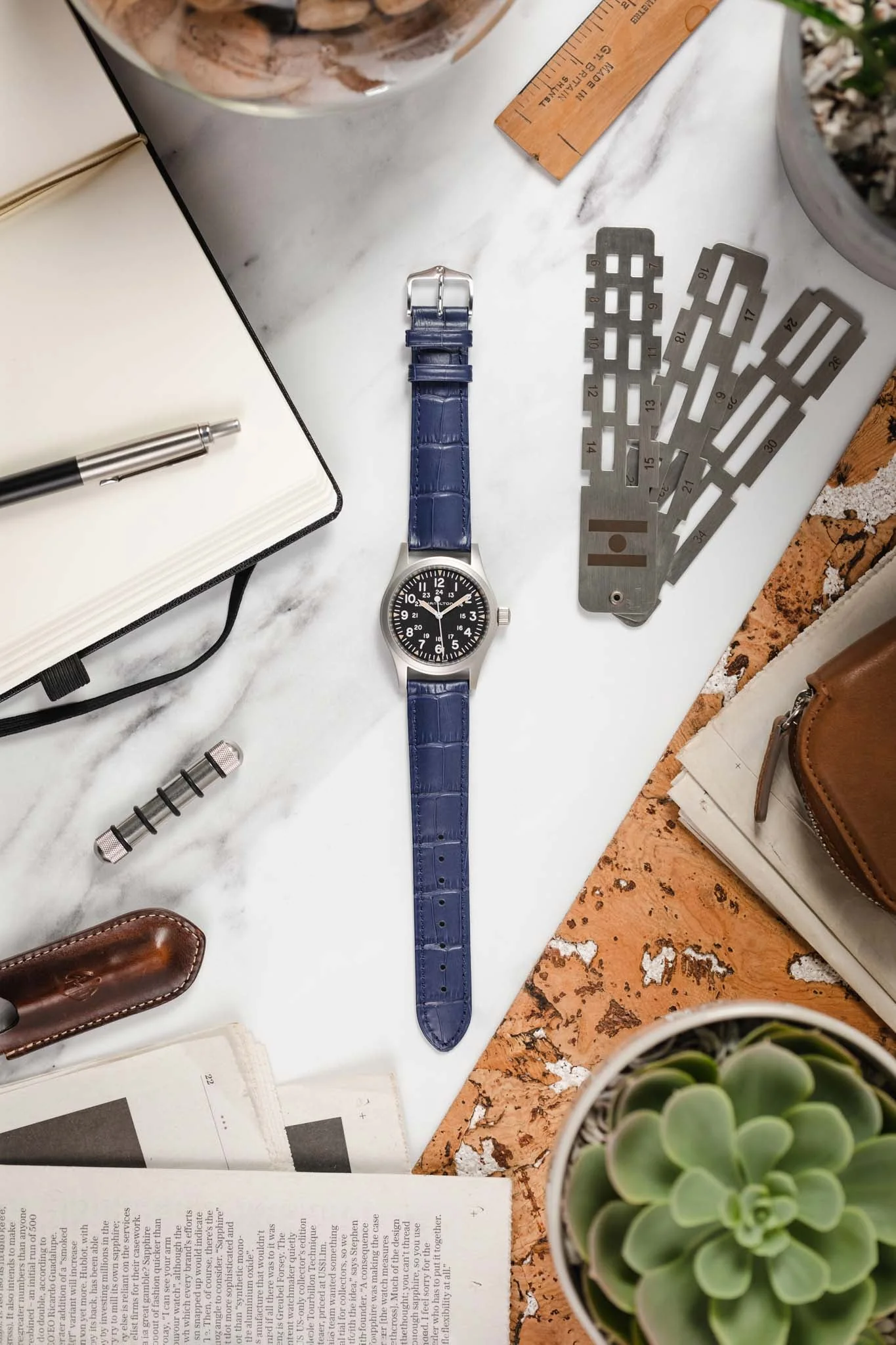 Hirsch DUKE NQR Alligator Embossed Leather Watch Strap - BLUE - Image 6