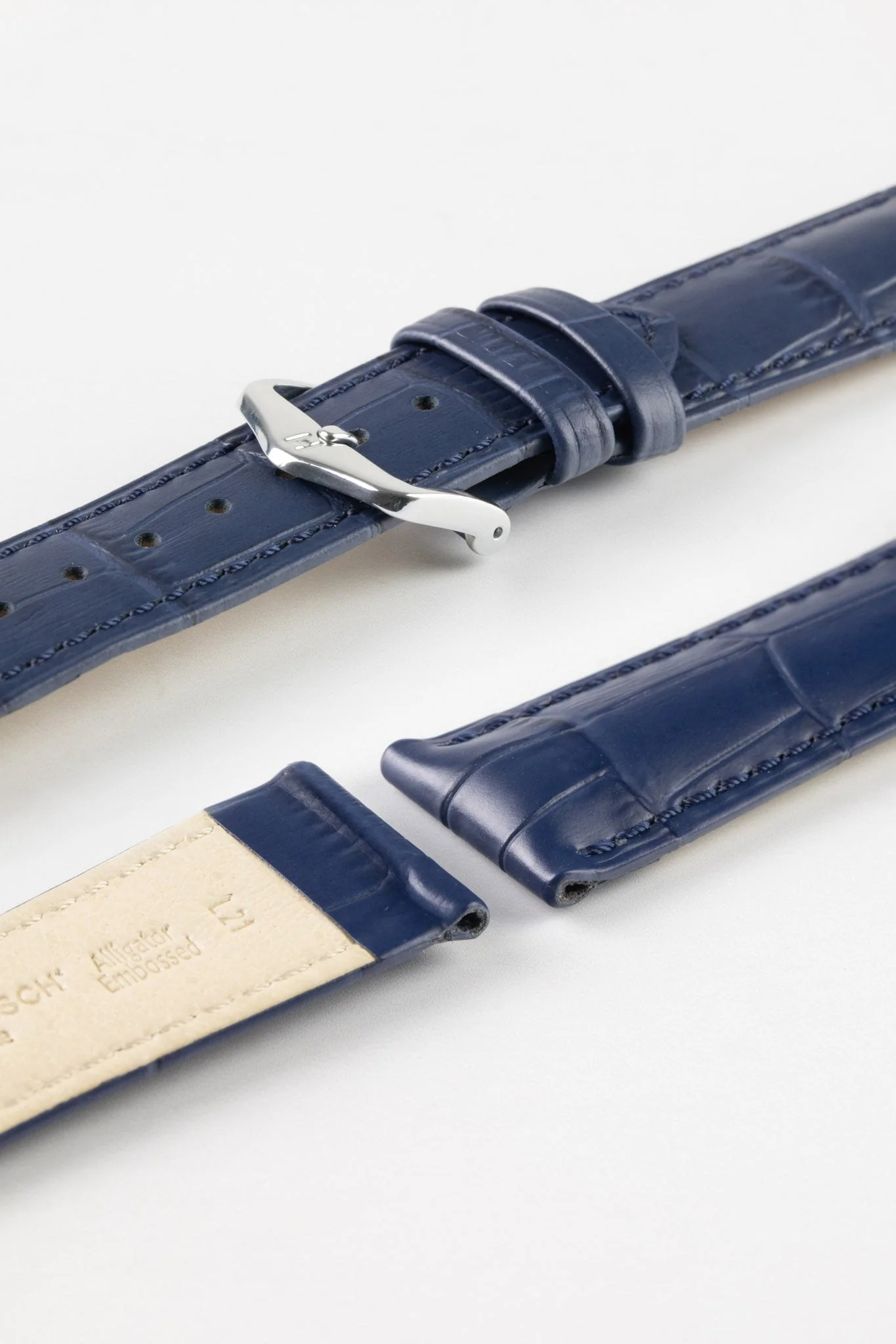 Hirsch DUKE NQR Alligator Embossed Leather Watch Strap - BLUE - Image 7