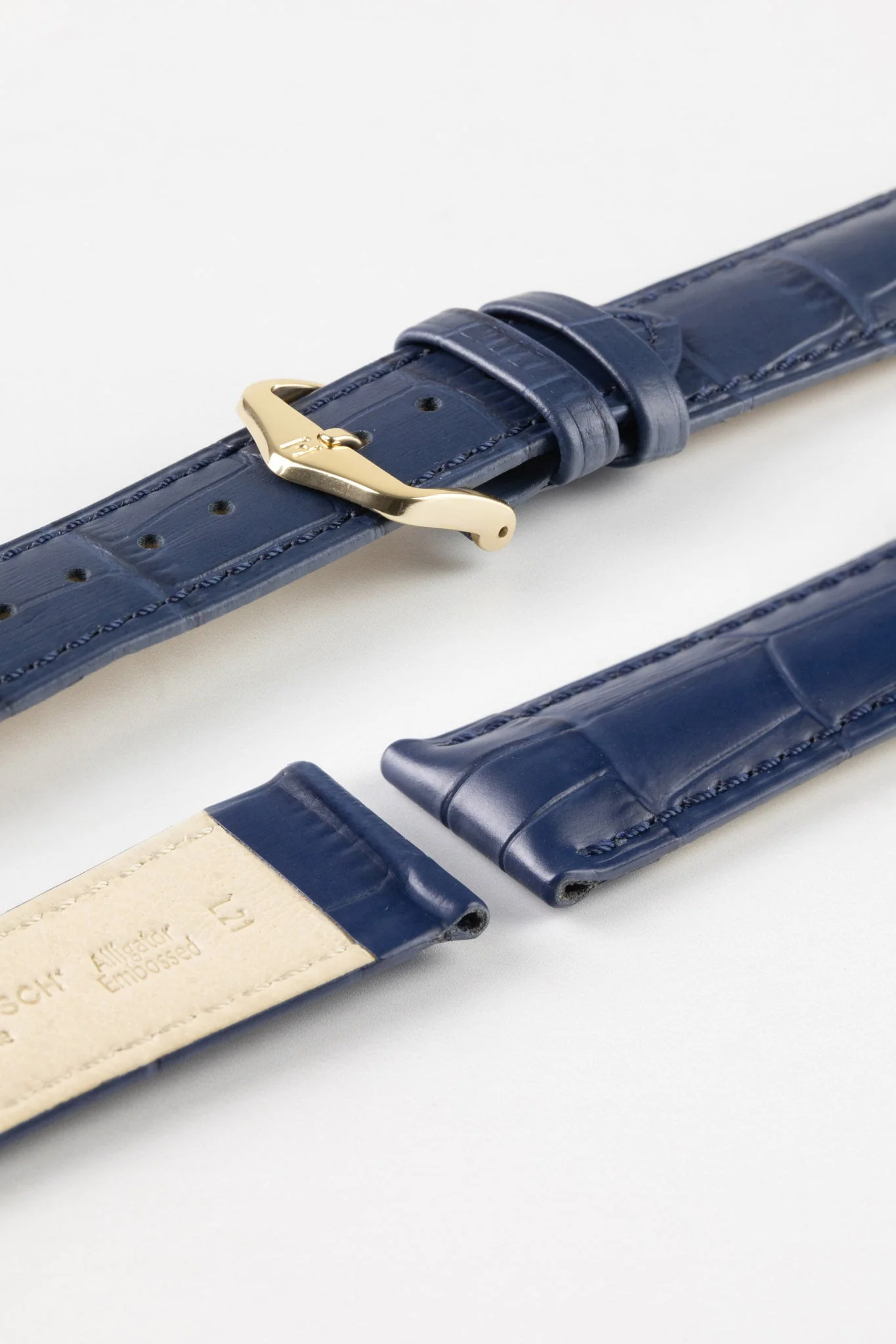 Hirsch DUKE NQR Alligator Embossed Leather Watch Strap - BLUE - Image 8
