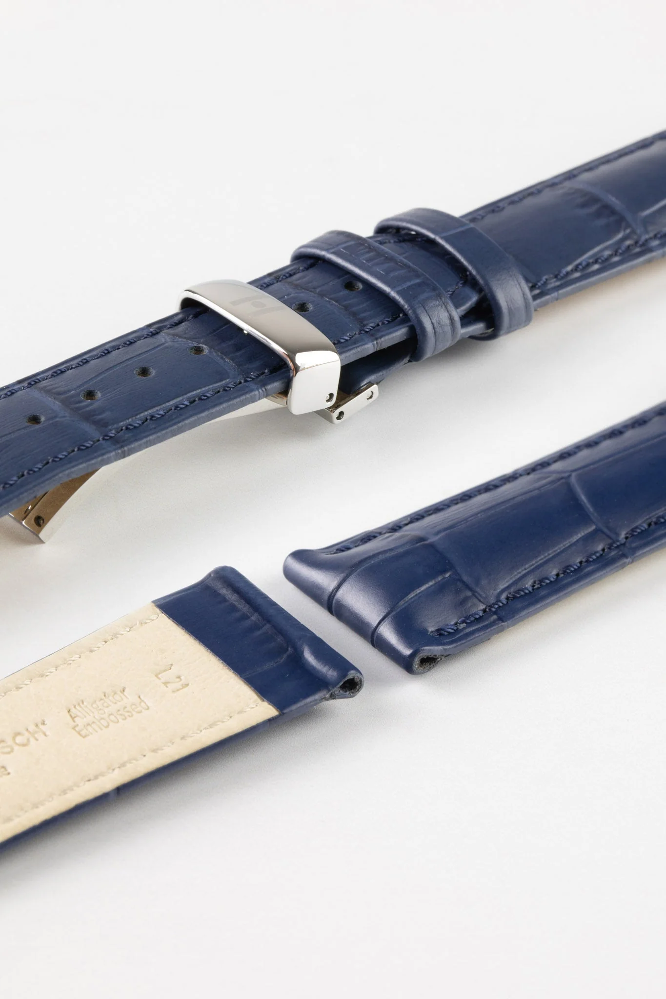 Hirsch DUKE NQR Alligator Embossed Leather Watch Strap - BLUE - Image 9