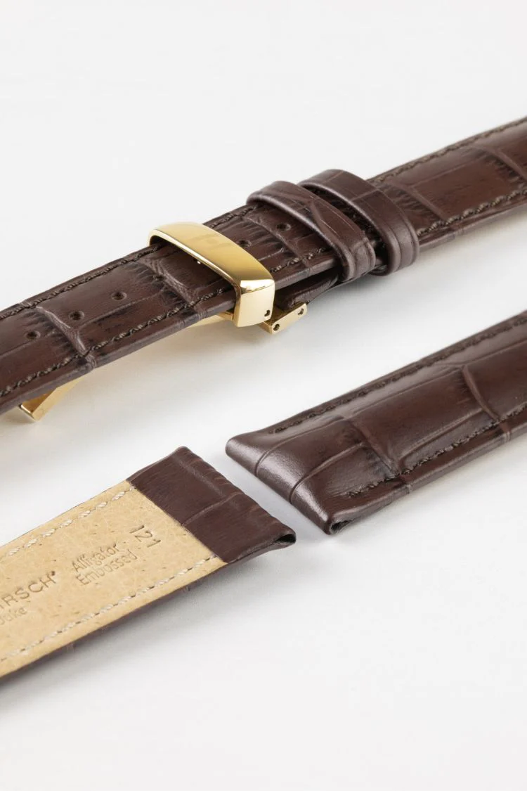 Hirsch DUKE NQR Alligator Embossed Leather Watch Strap - BROWN - Image 10
