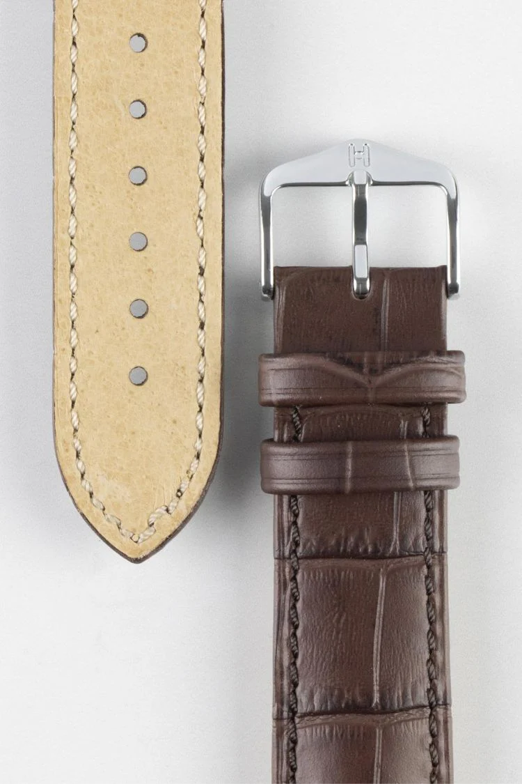 Hirsch DUKE NQR Alligator Embossed Leather Watch Strap - BROWN - Image 3