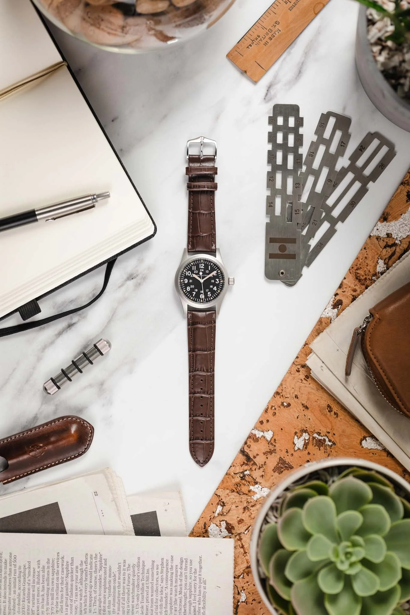 Hirsch DUKE NQR Alligator Embossed Leather Watch Strap - BROWN - Image 6