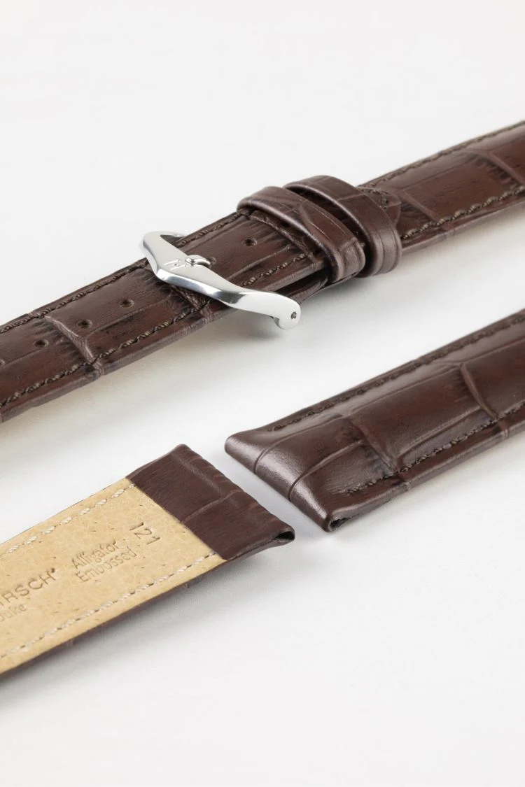 Hirsch DUKE NQR Alligator Embossed Leather Watch Strap - BROWN - Image 7