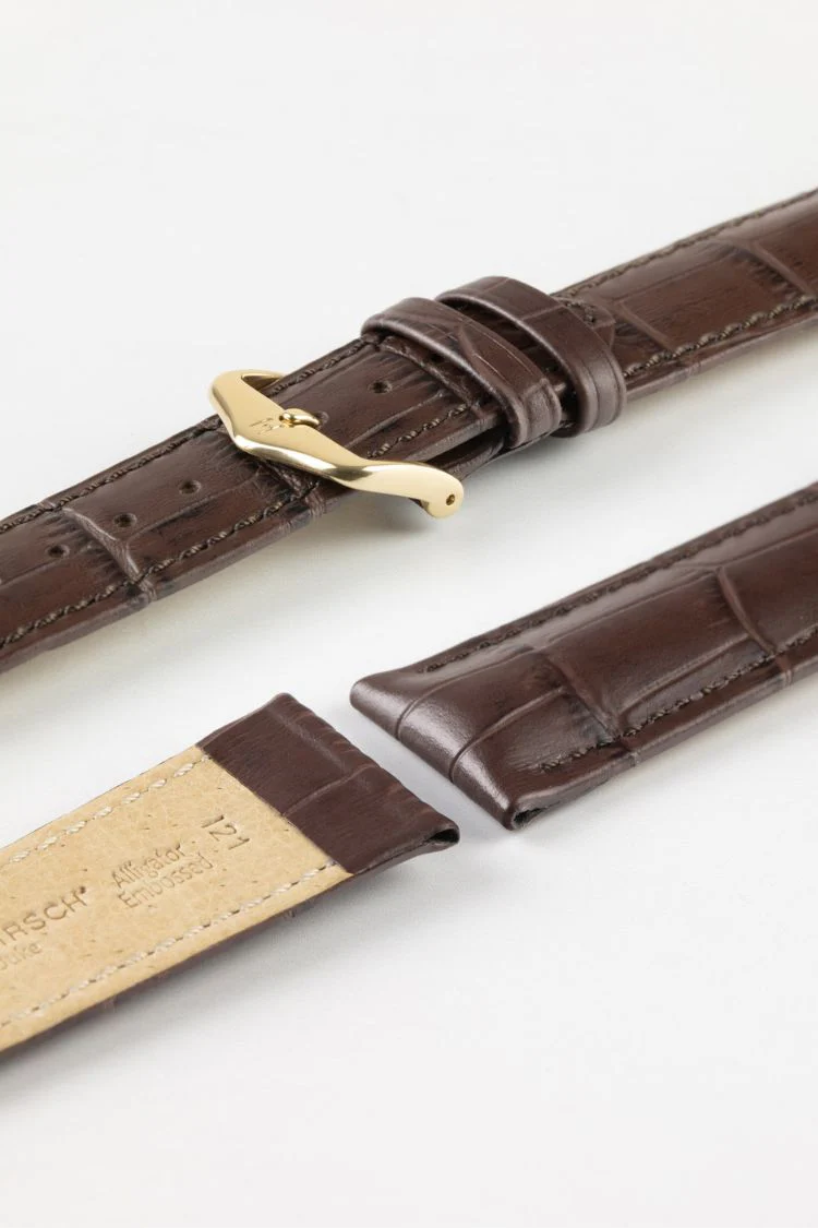 Hirsch DUKE NQR Alligator Embossed Leather Watch Strap - BROWN - Image 8