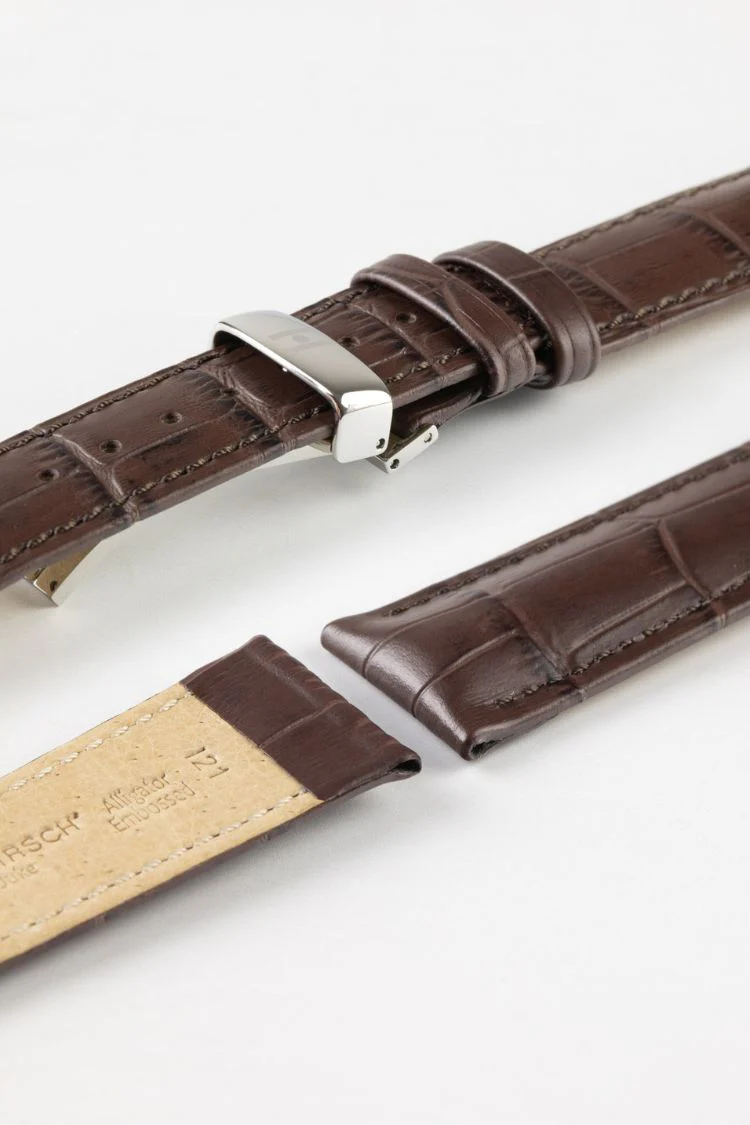 Hirsch DUKE NQR Alligator Embossed Leather Watch Strap - BROWN - Image 9