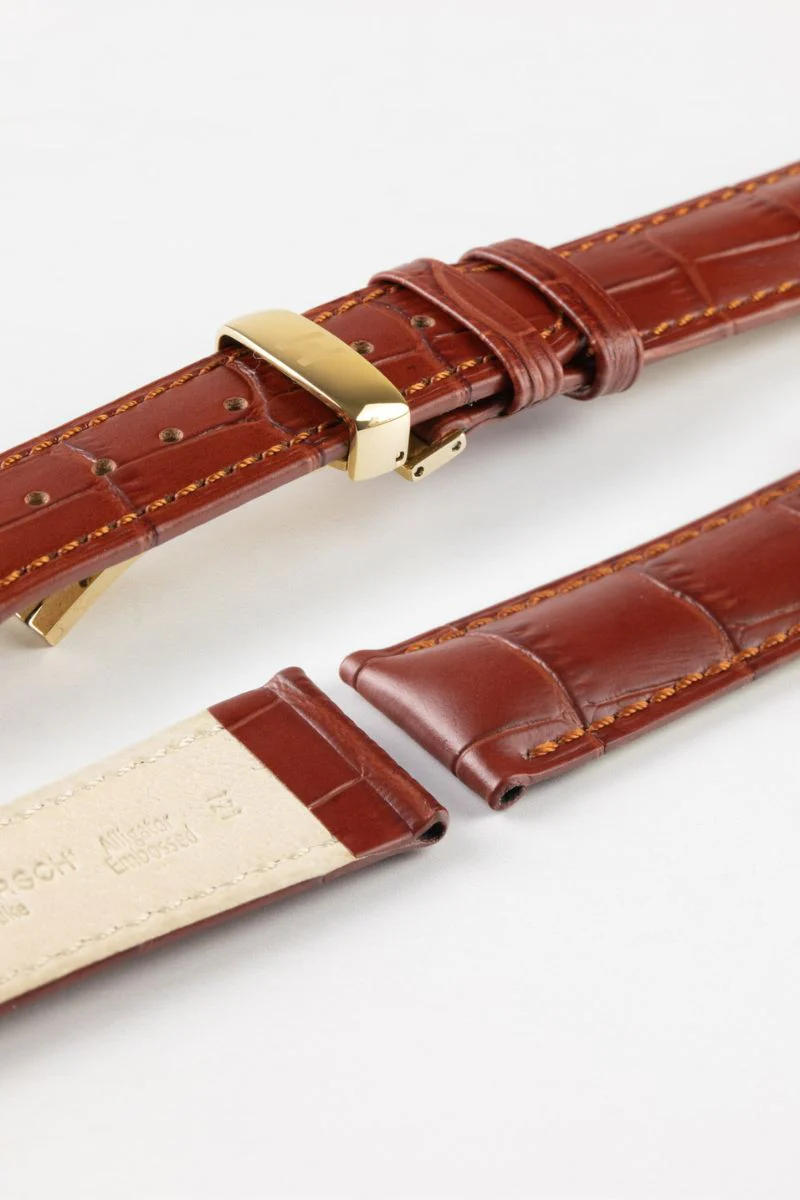 Hirsch DUKE NQR Alligator Embossed Leather Watch Strap - GOLD BROWN - Image 10