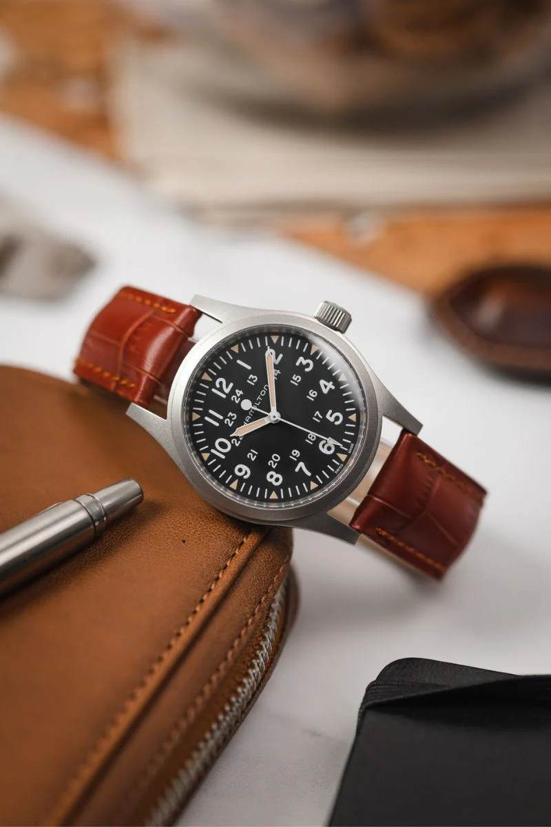 Hirsch DUKE NQR Alligator Embossed Leather Watch Strap - GOLD BROWN - Image 2