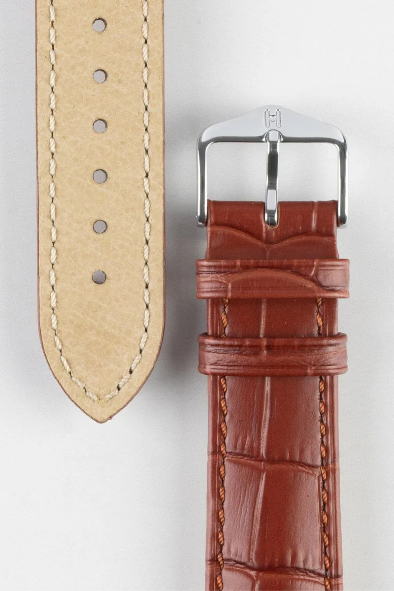 Hirsch DUKE NQR Alligator Embossed Leather Watch Strap - GOLD BROWN - Image 3