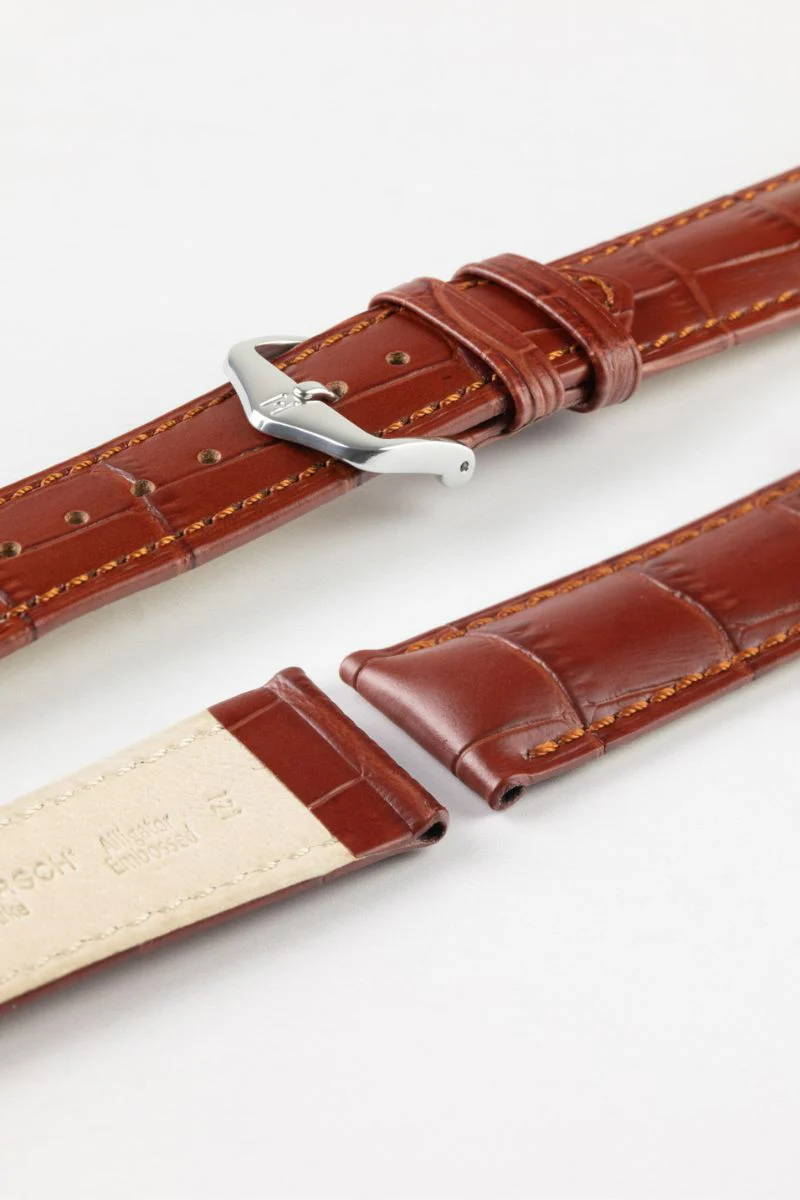 Hirsch DUKE NQR Alligator Embossed Leather Watch Strap - GOLD BROWN - Image 7