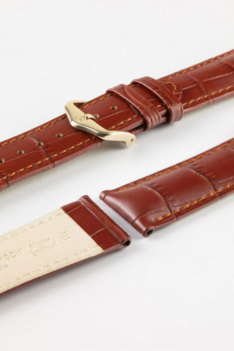 Hirsch DUKE NQR Alligator Embossed Leather Watch Strap - GOLD BROWN - Image 8