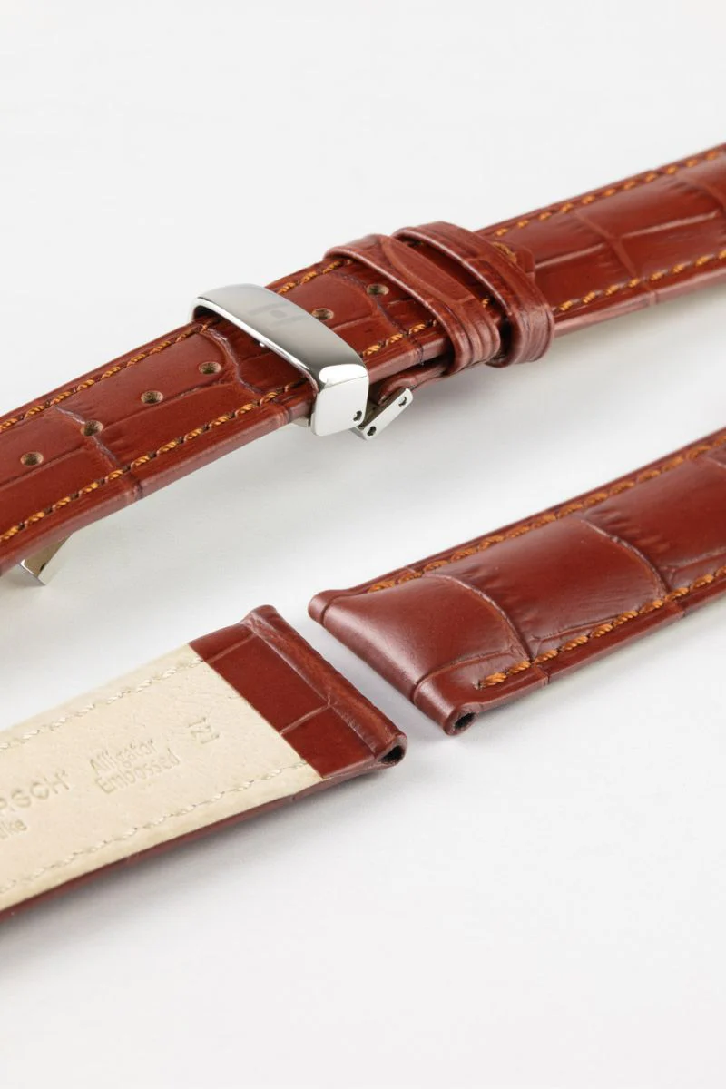 Hirsch DUKE NQR Alligator Embossed Leather Watch Strap - GOLD BROWN - Image 9