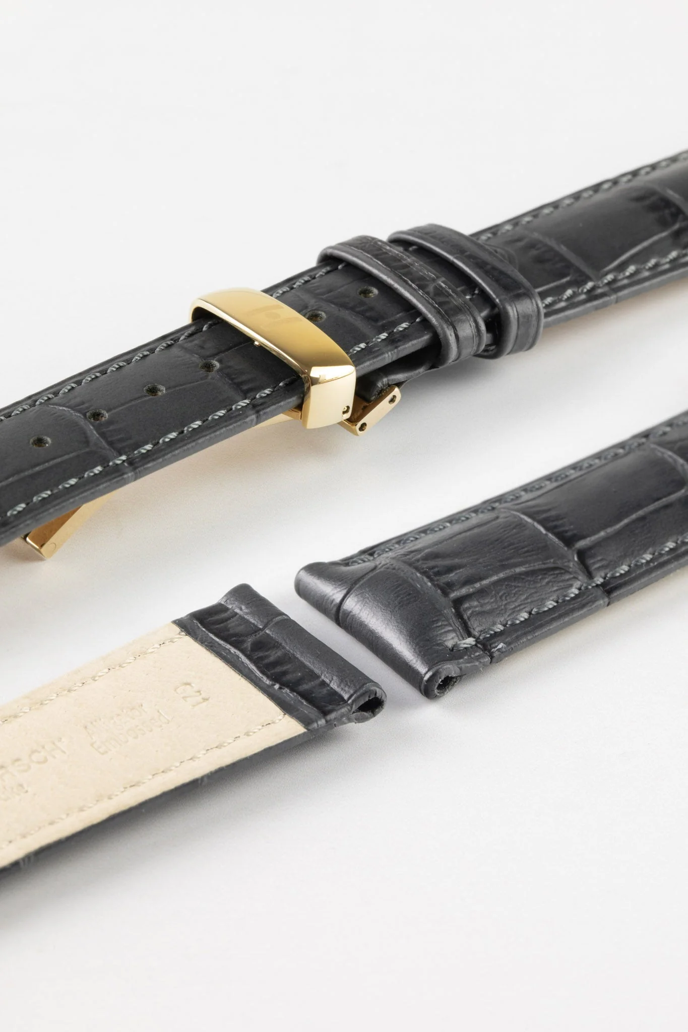 Hirsch DUKE NQR Alligator Embossed Leather Watch Strap - GREY - Image 10