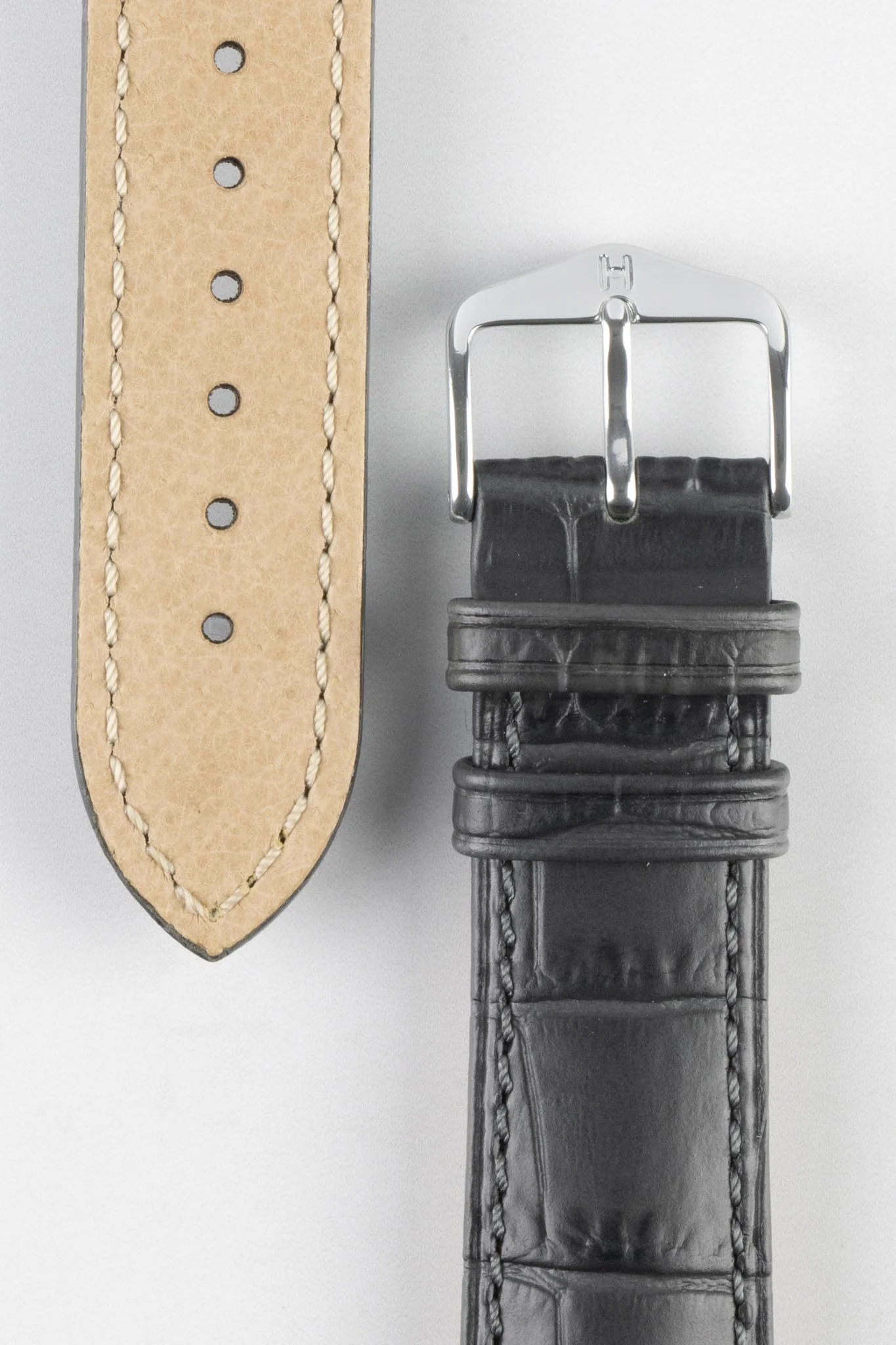Hirsch DUKE NQR Alligator Embossed Leather Watch Strap - GREY - Image 3