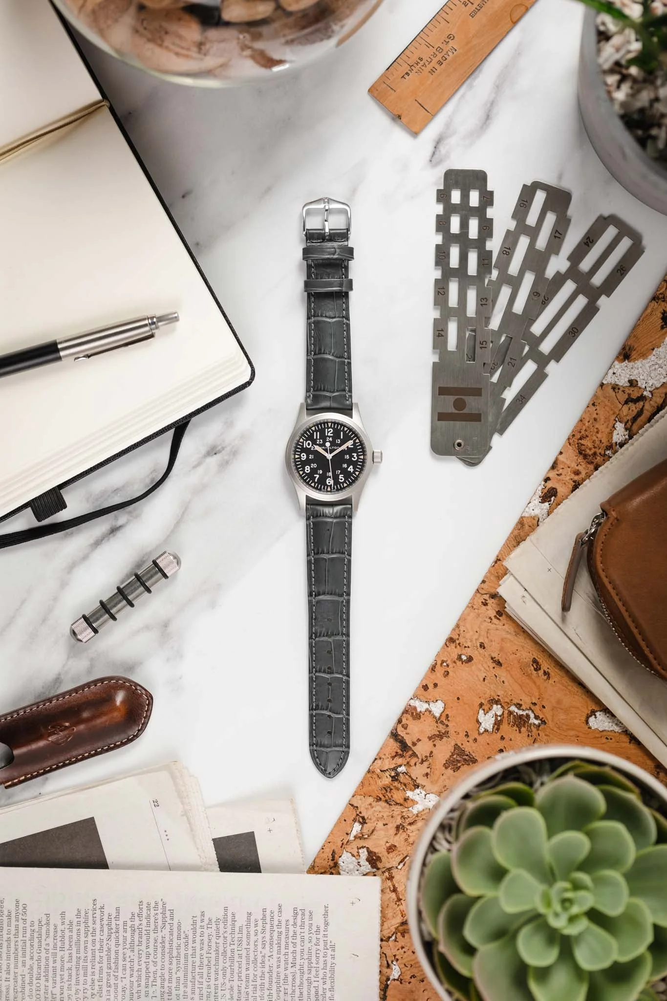 Hirsch DUKE NQR Alligator Embossed Leather Watch Strap - GREY - Image 6