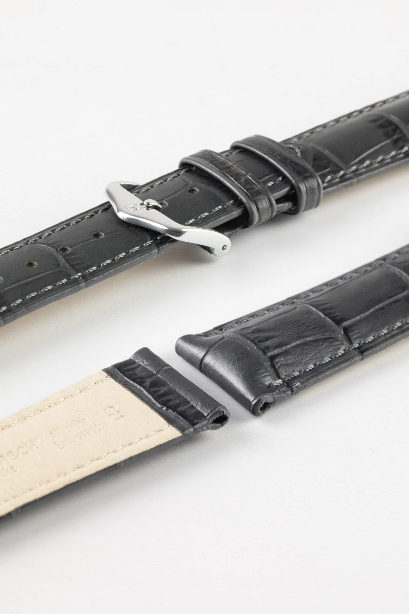 Hirsch DUKE NQR Alligator Embossed Leather Watch Strap - GREY - Image 7