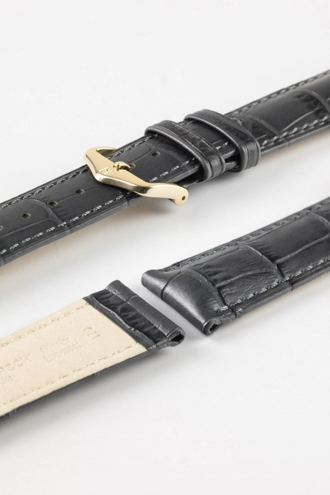 Hirsch DUKE NQR Alligator Embossed Leather Watch Strap - GREY - Image 8