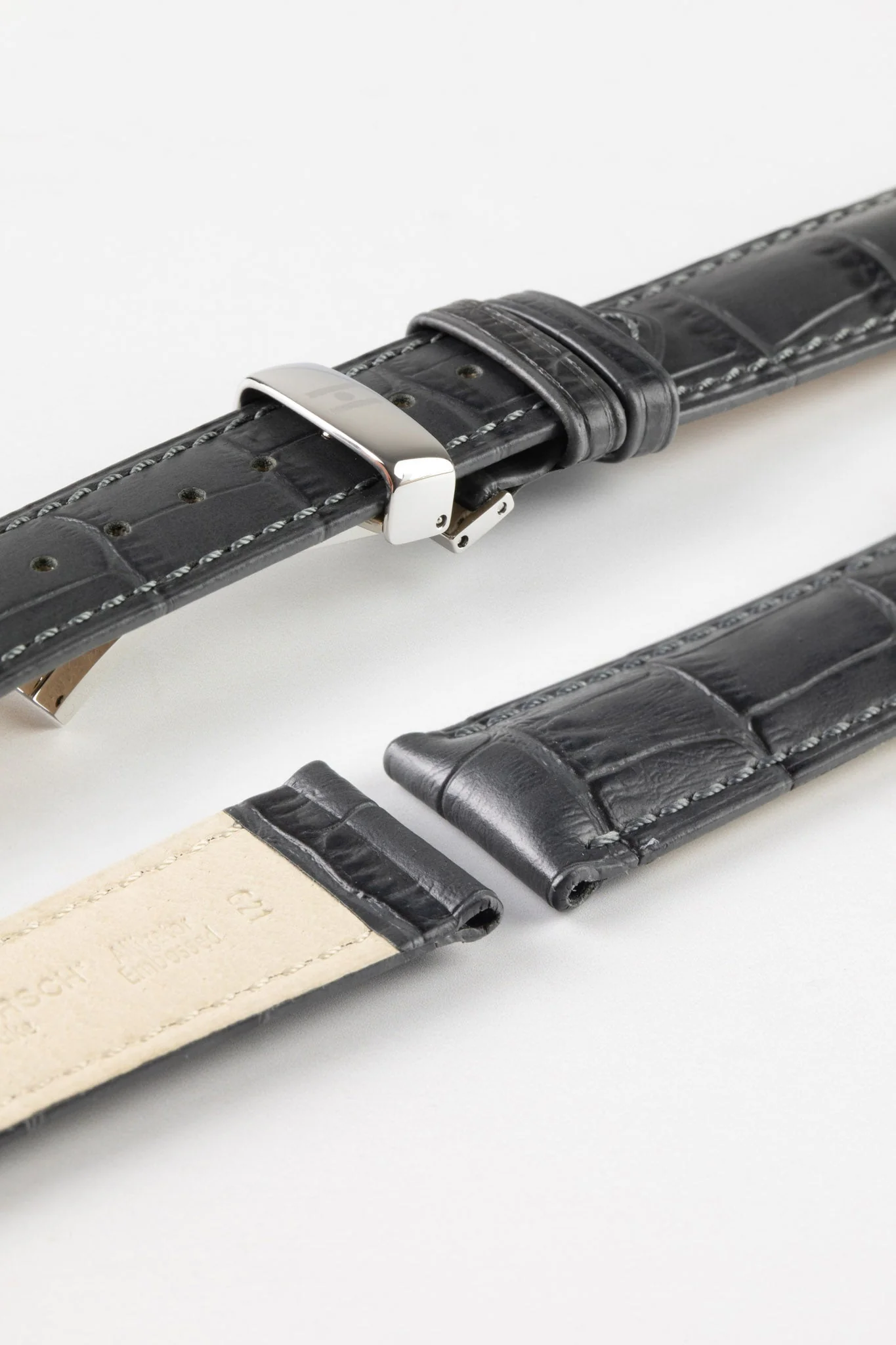 Hirsch DUKE NQR Alligator Embossed Leather Watch Strap - GREY - Image 9