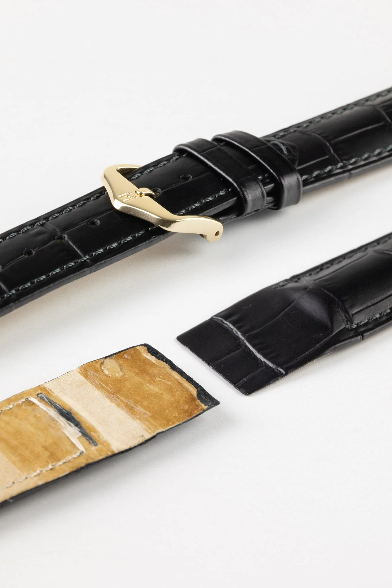 Hirsch DUKE Open Ended Alligator Embossed Leather Watch Strap in BLACK - Image 5