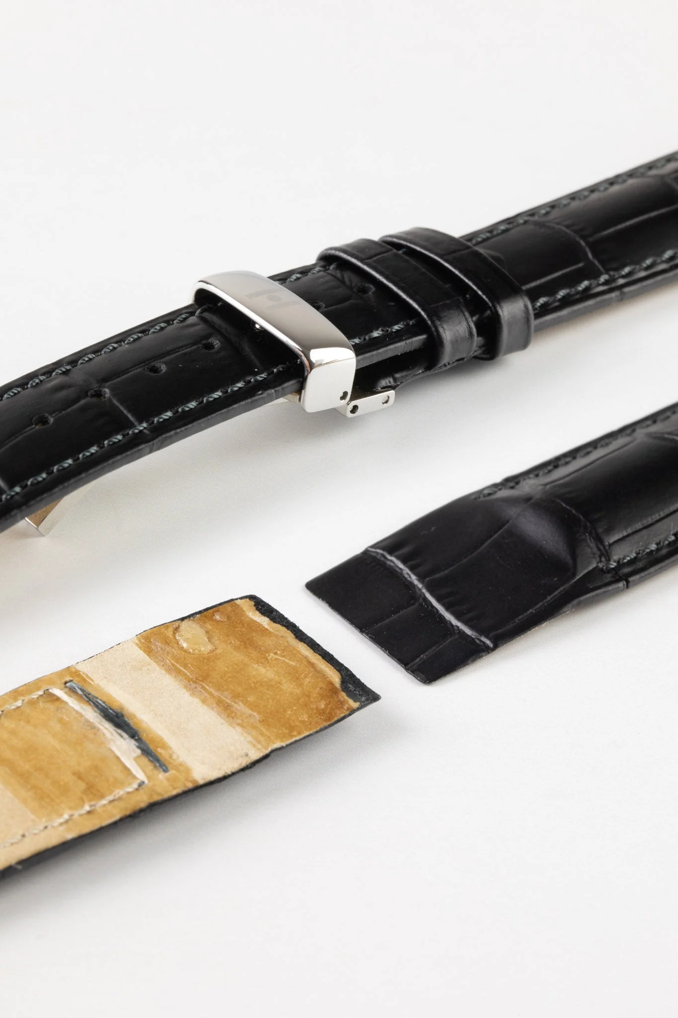 Hirsch DUKE Open Ended Alligator Embossed Leather Watch Strap in BLACK - Image 6