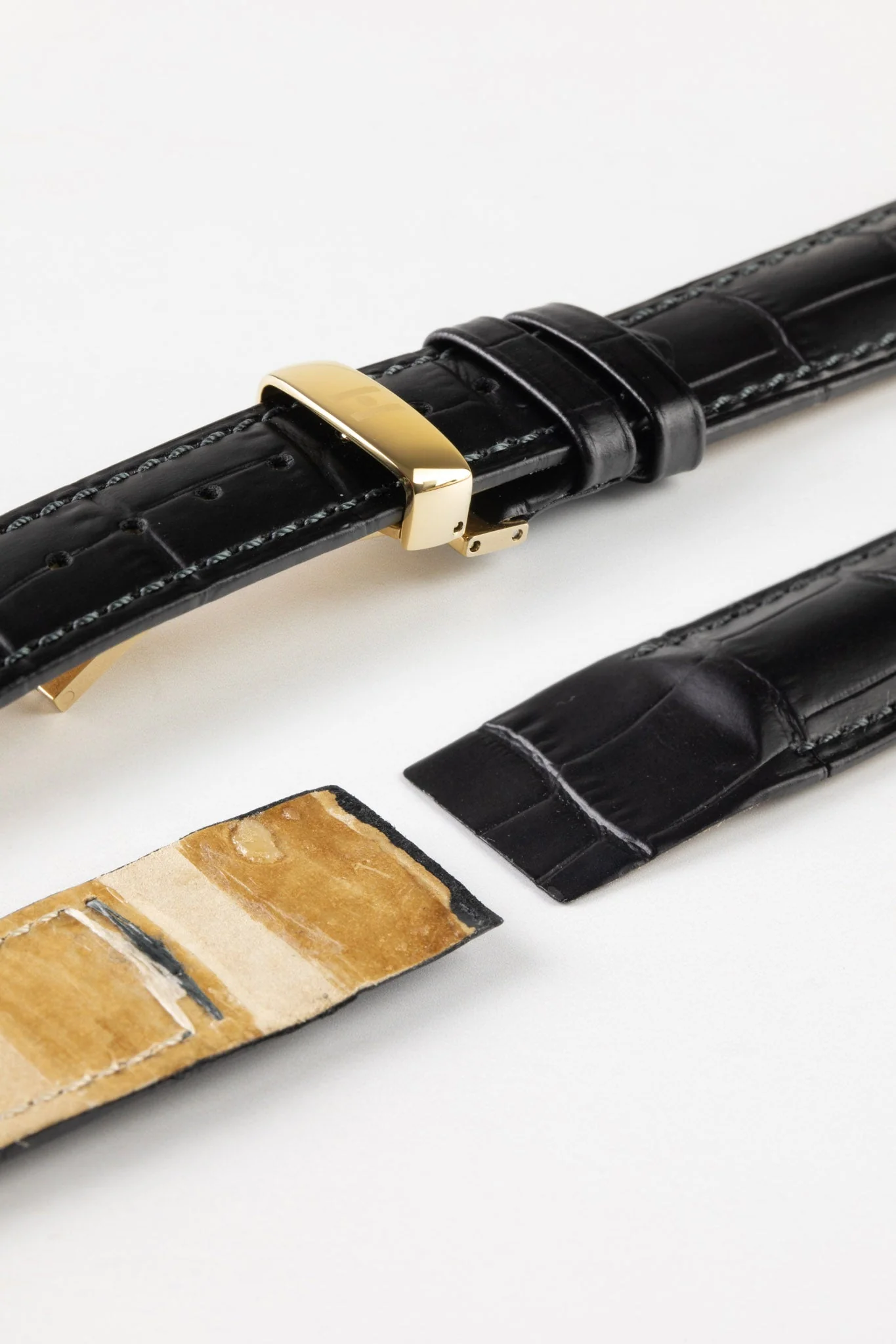 Hirsch DUKE Open Ended Alligator Embossed Leather Watch Strap in BLACK - Image 7