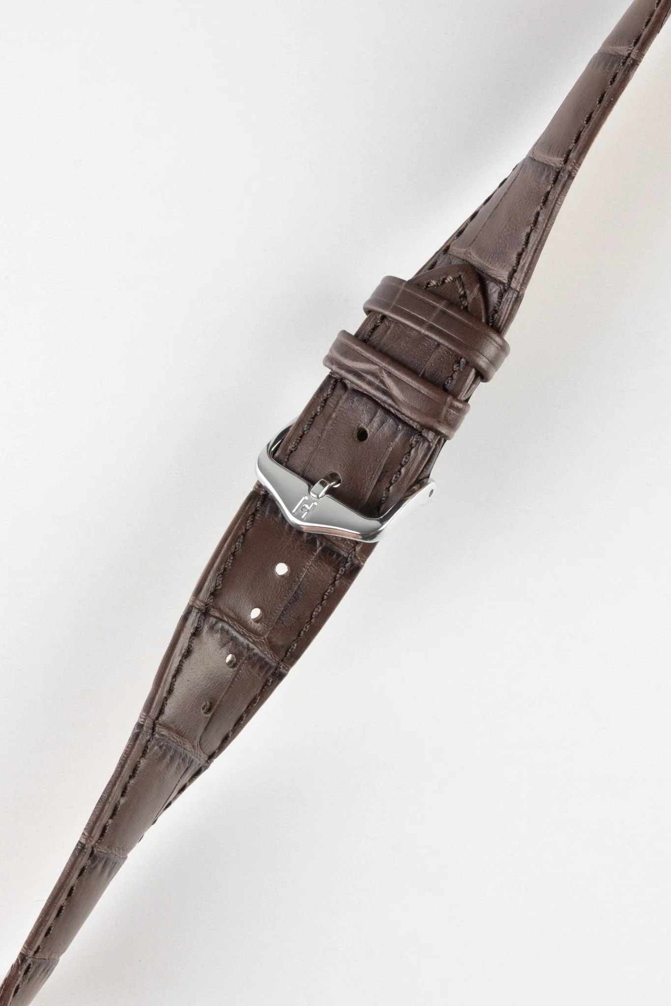 Hirsch DUKE Open Ended Alligator Embossed Leather Watch Strap in BROWN - Image 3