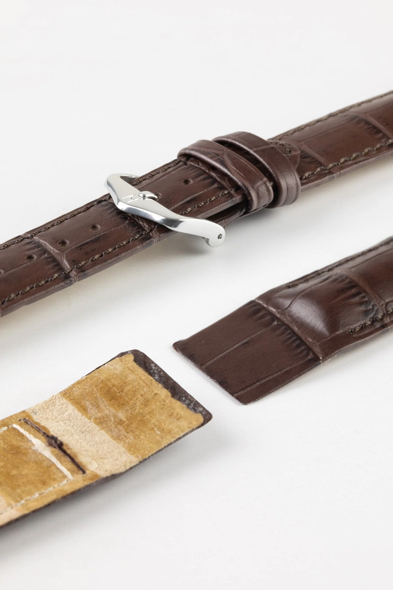 Hirsch DUKE Open Ended Alligator Embossed Leather Watch Strap in BROWN - Image 4