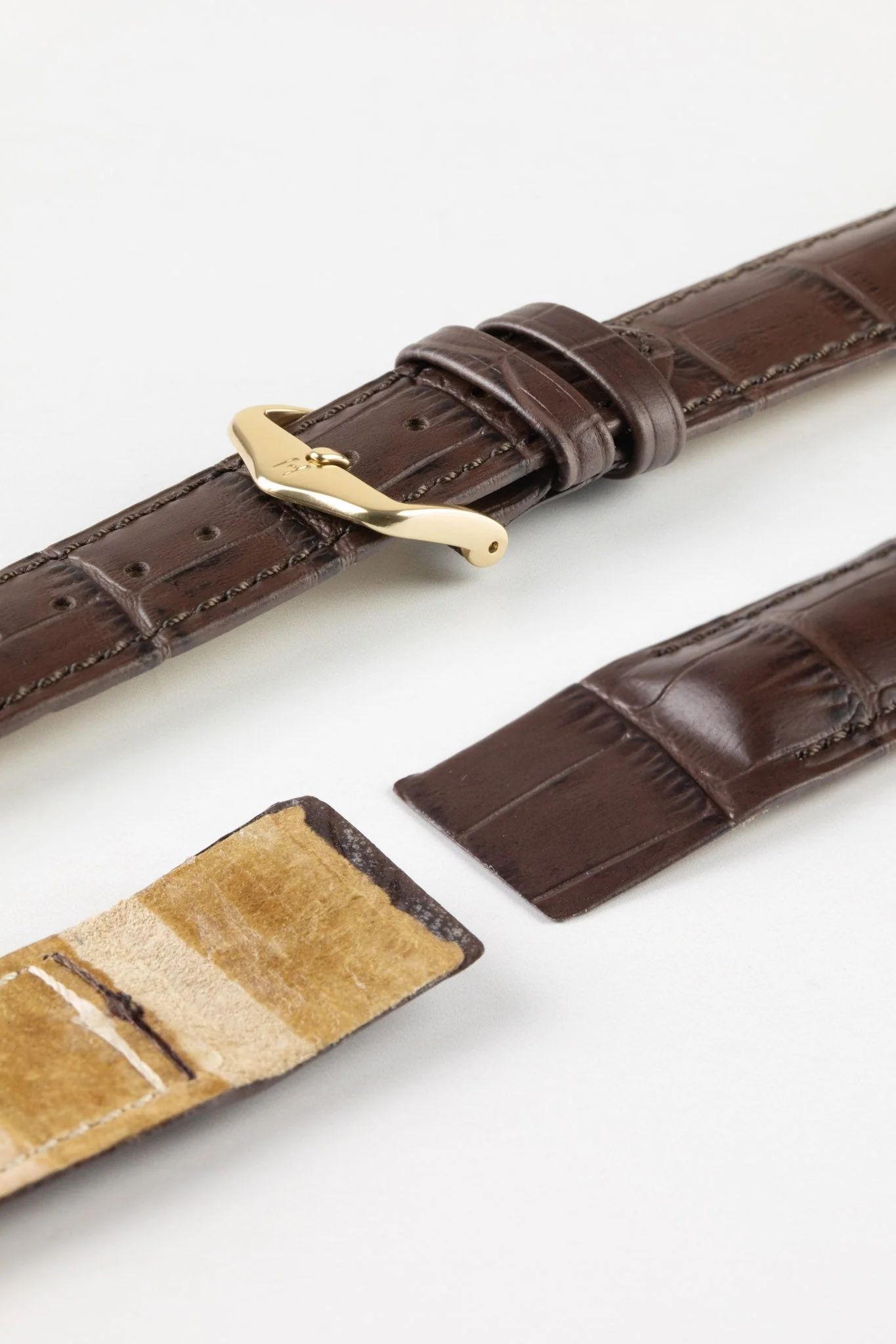 Hirsch DUKE Open Ended Alligator Embossed Leather Watch Strap in BROWN - Image 5