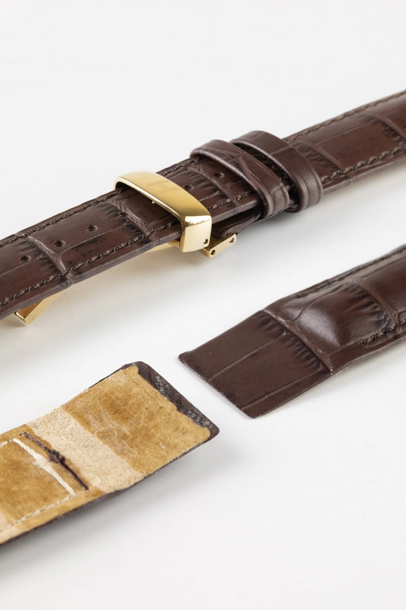 Hirsch DUKE Open Ended Alligator Embossed Leather Watch Strap in BROWN - Image 7
