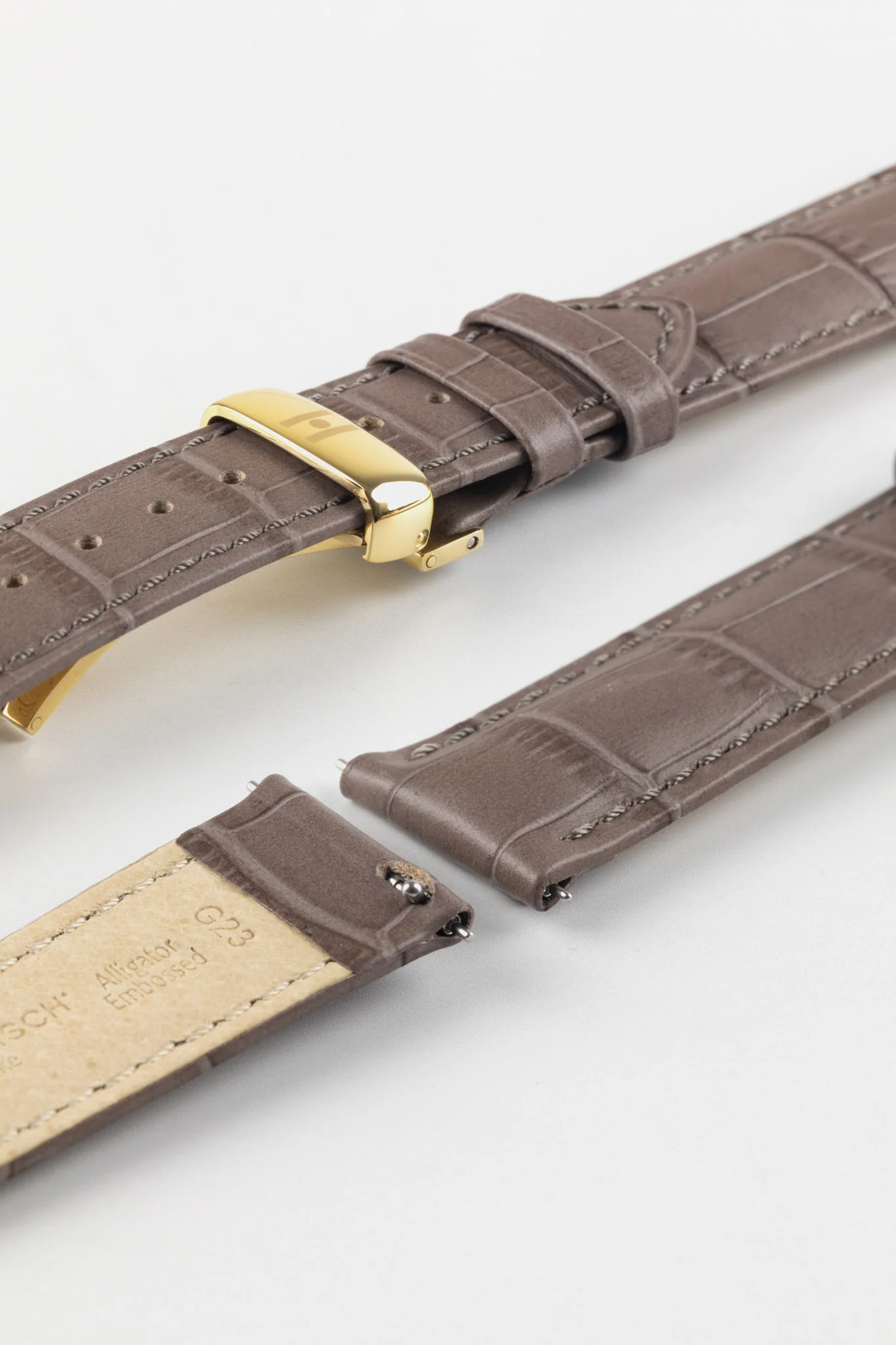 Hirsch DUKE Quick-Release Alligator Embossed Leather Watch Strap in TAUPE - Image 10