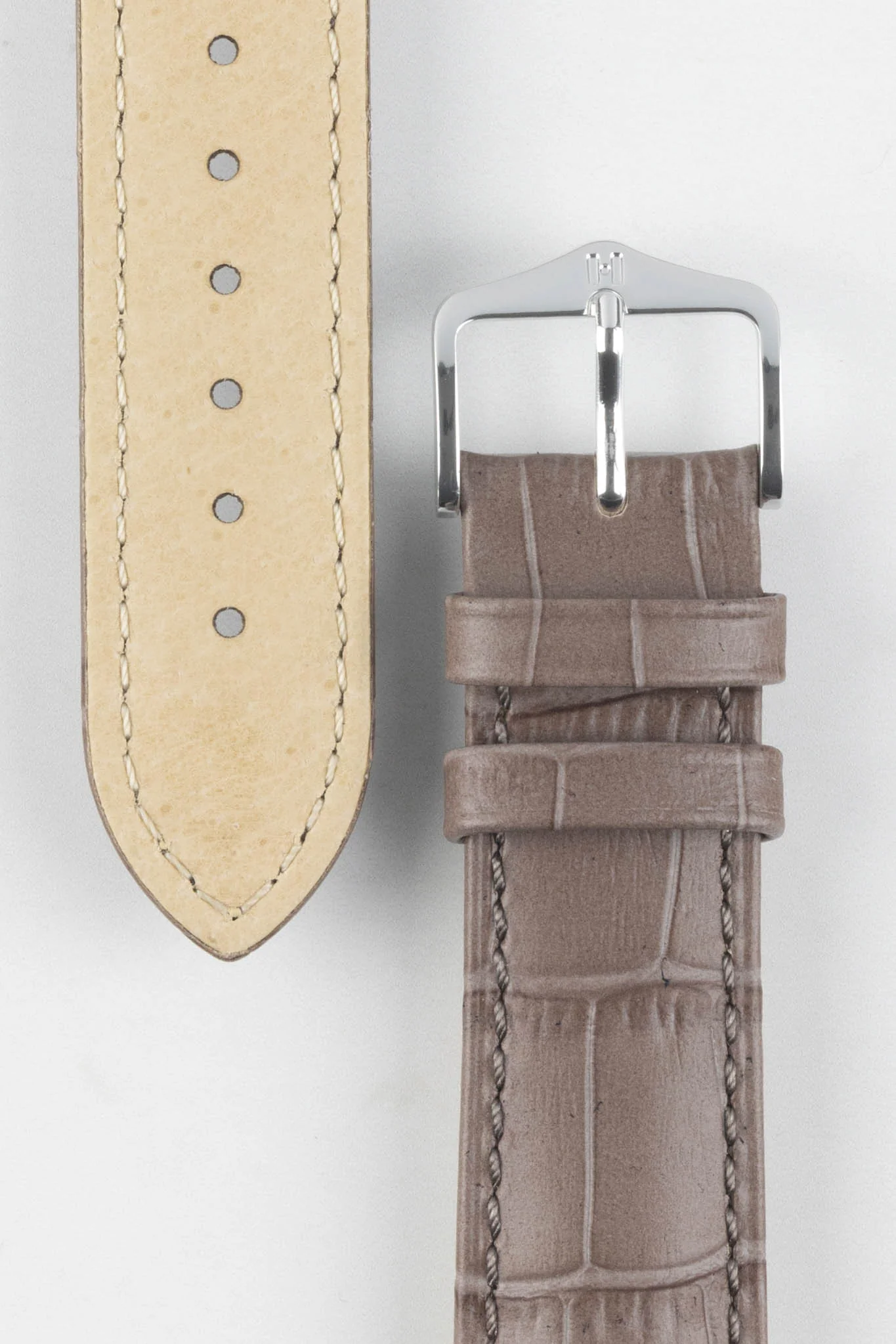 Hirsch DUKE Quick-Release Alligator Embossed Leather Watch Strap in TAUPE - Image 3