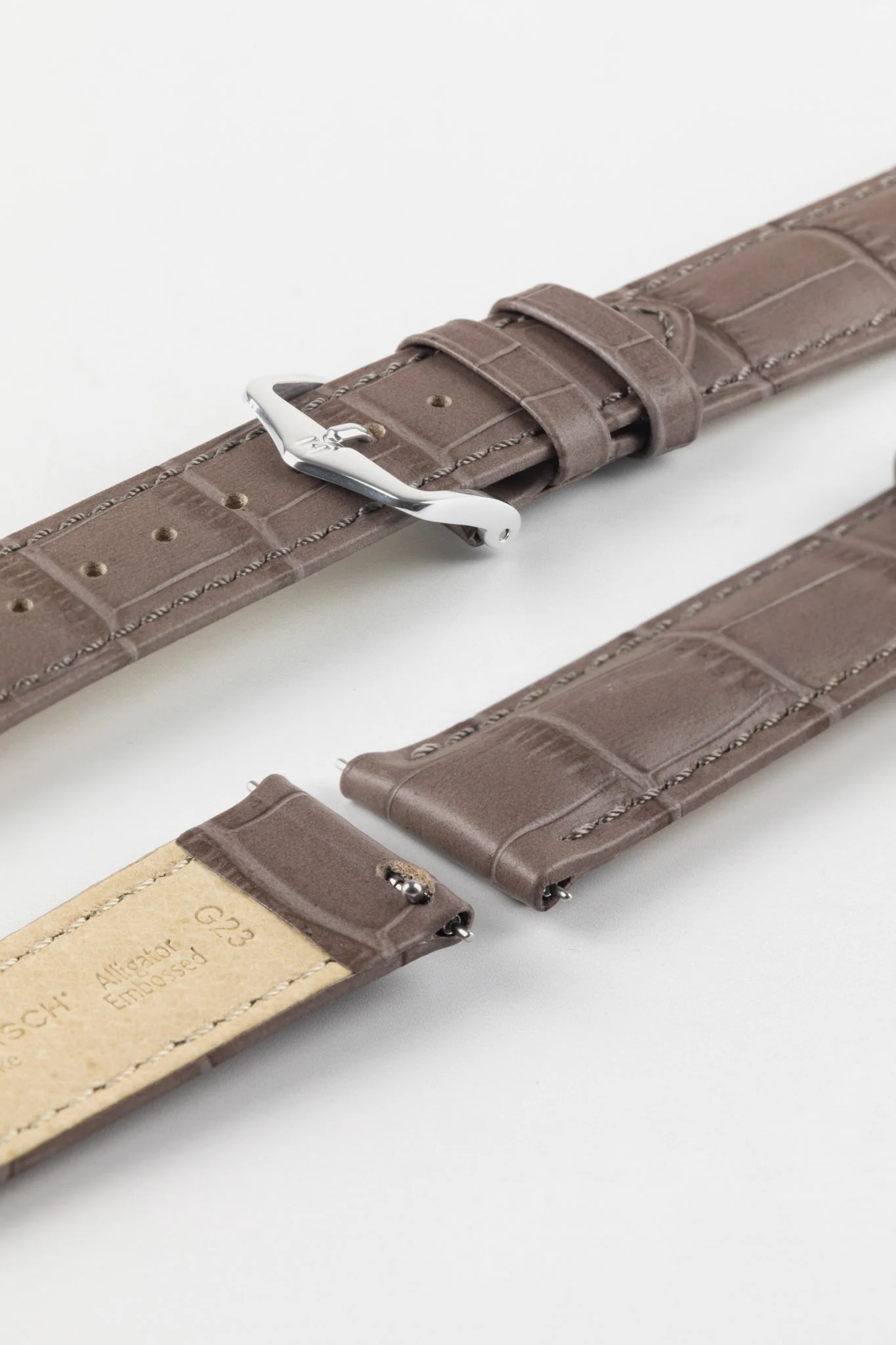 Hirsch DUKE Quick-Release Alligator Embossed Leather Watch Strap in TAUPE - Image 7