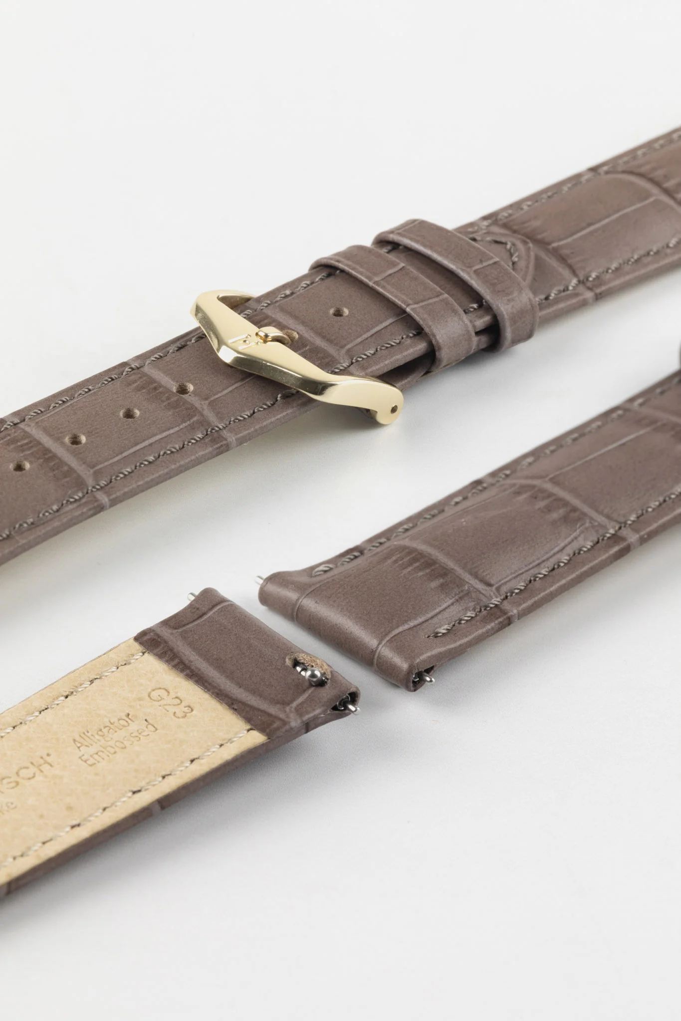Hirsch DUKE Quick-Release Alligator Embossed Leather Watch Strap in TAUPE - Image 8