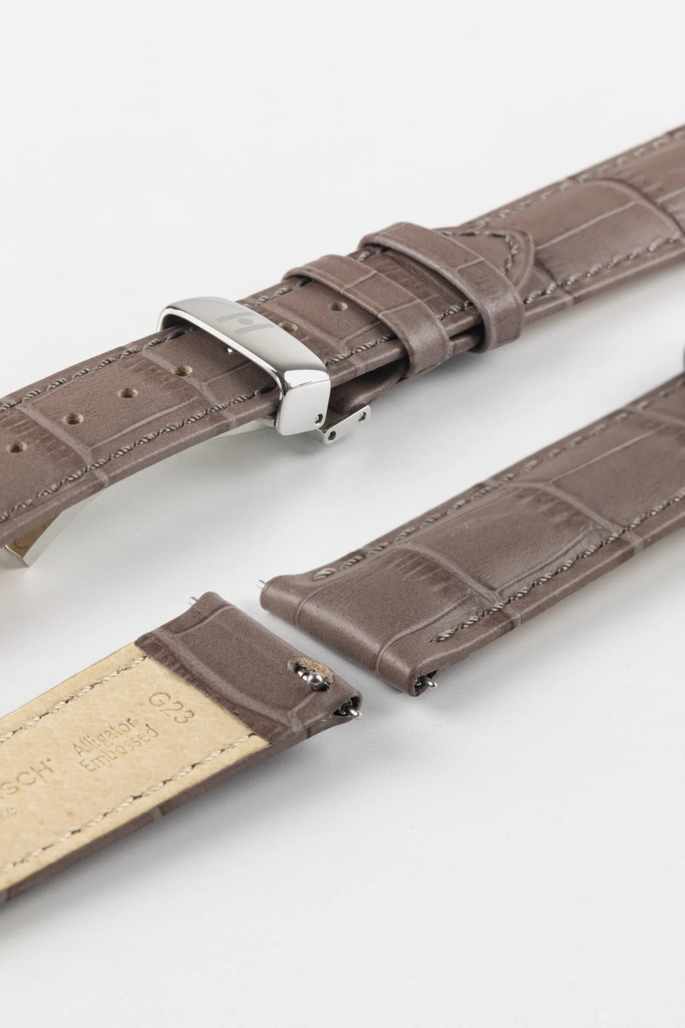 Hirsch DUKE Quick-Release Alligator Embossed Leather Watch Strap in TAUPE - Image 9