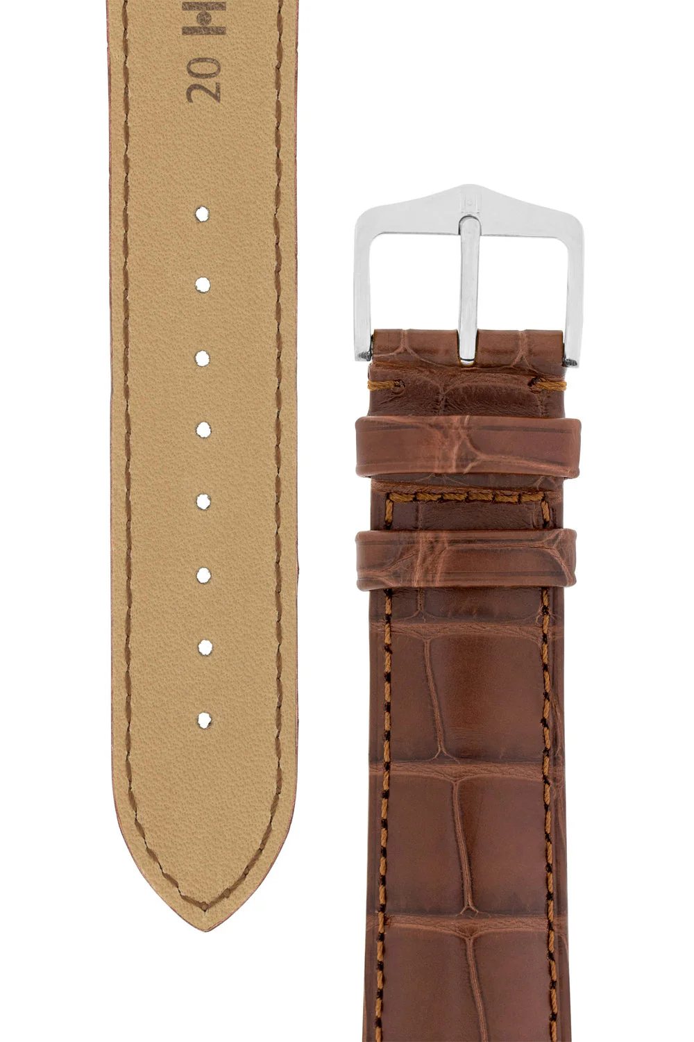 Hirsch EARL Genuine Alligator Watch Strap in BROWN - Image 3