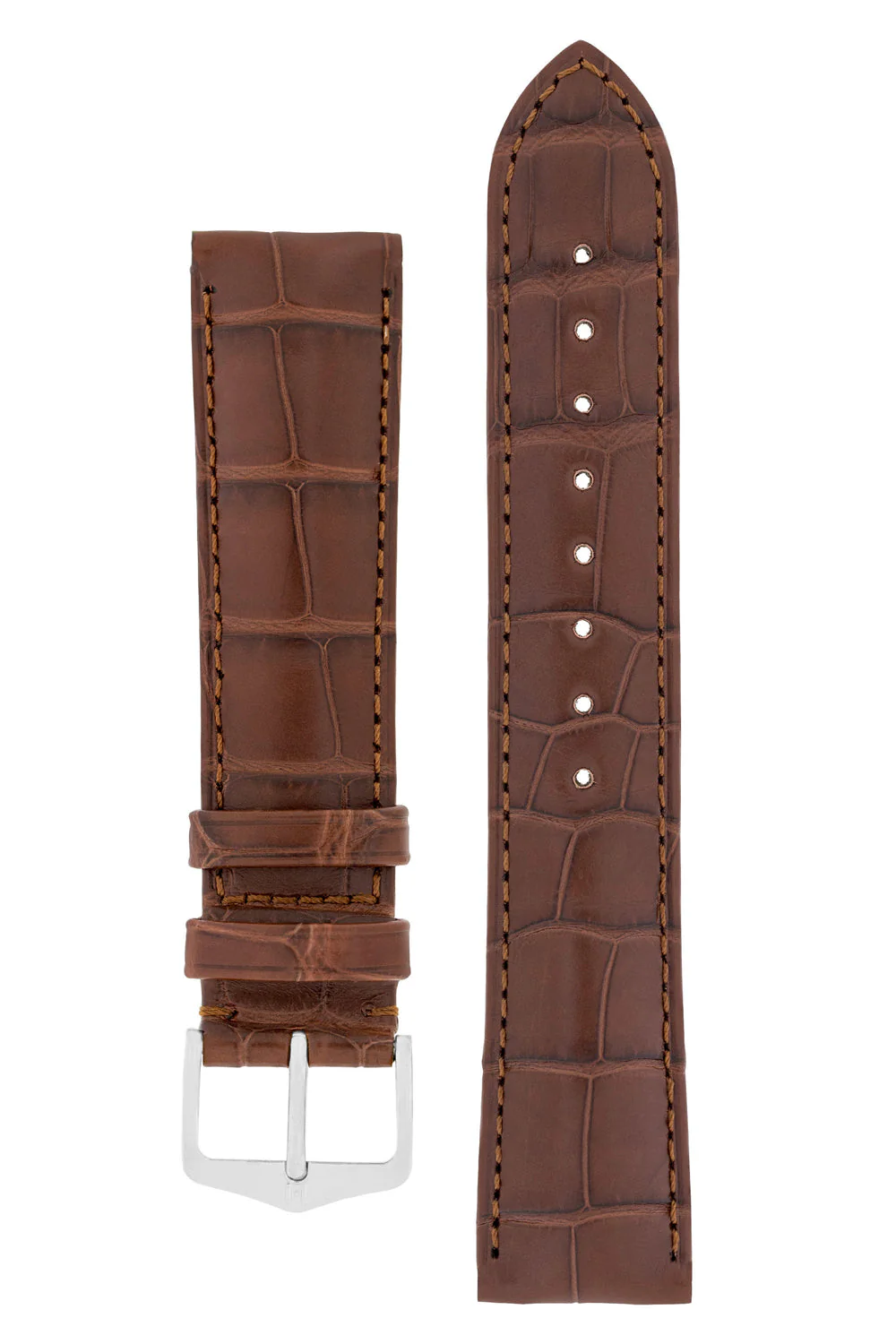 Hirsch EARL Genuine Alligator Watch Strap in BROWN - Image 5