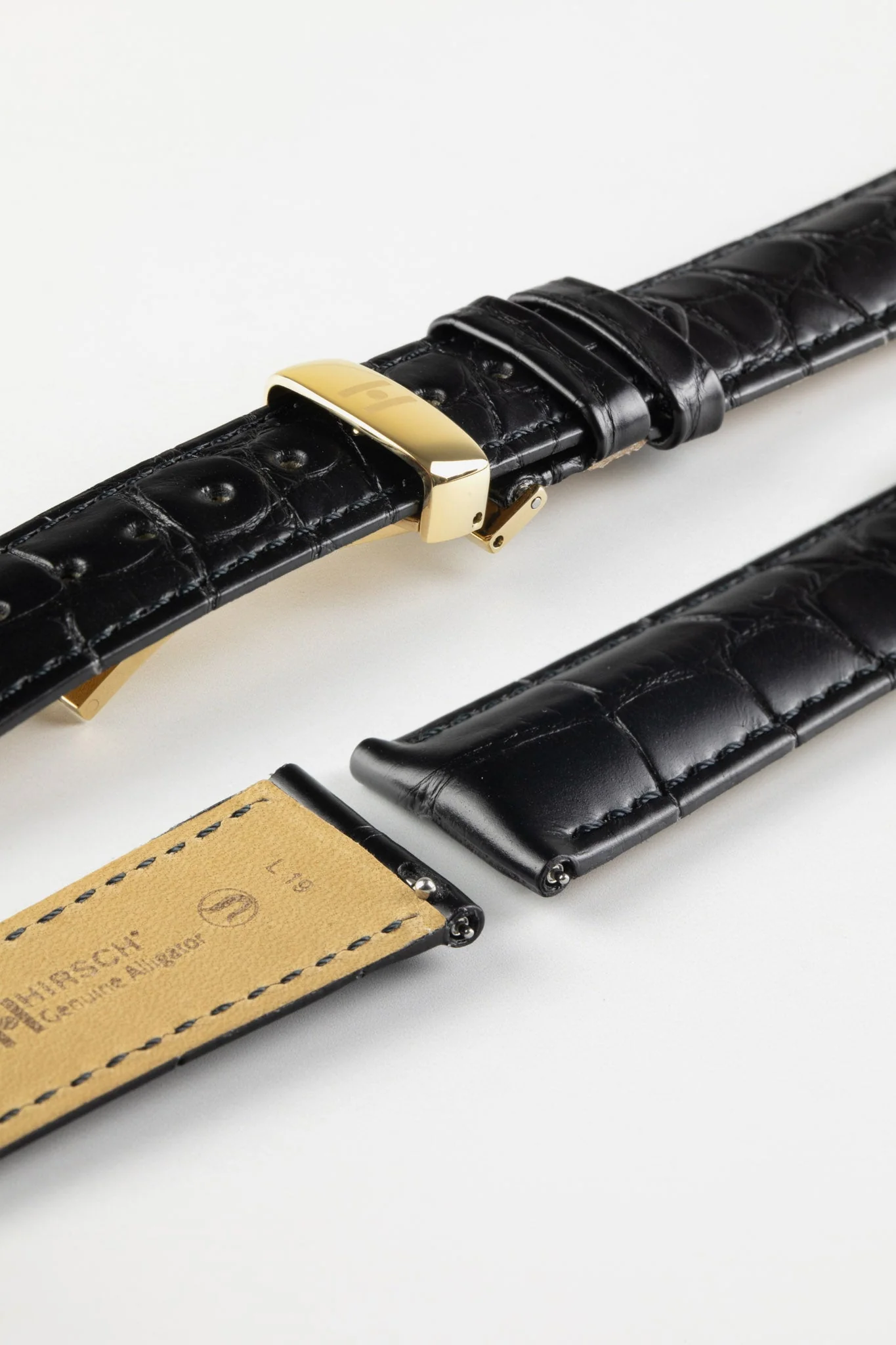Hirsch GENUINE ALLIGATOR Louisiana Alligator Quick-Release Watch Strap in BLACK - Image 10