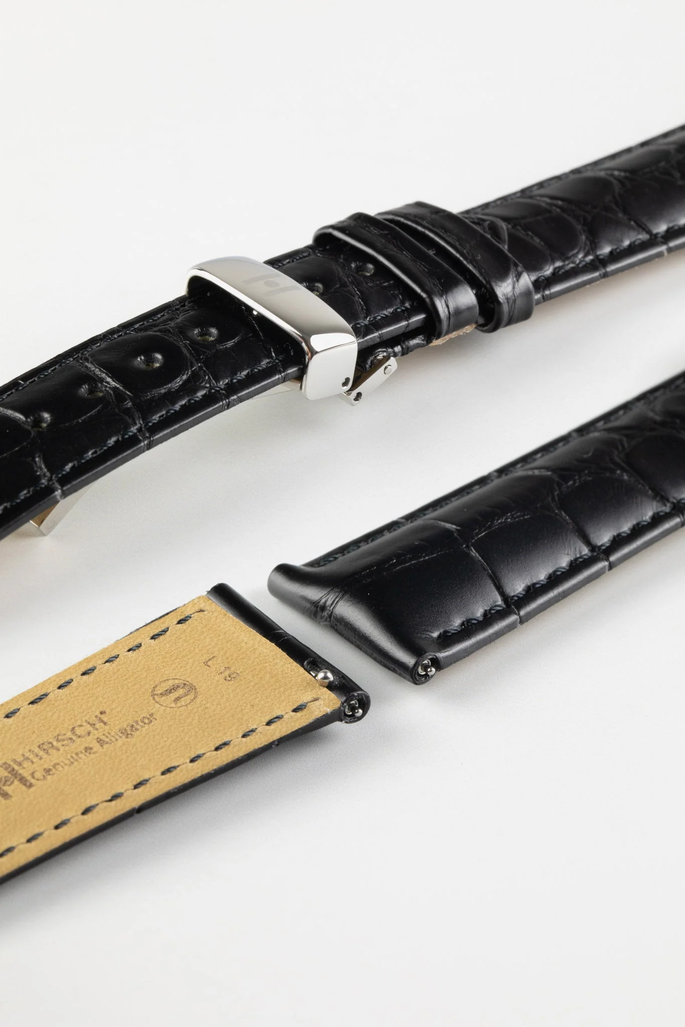 Hirsch GENUINE ALLIGATOR Louisiana Alligator Quick-Release Watch Strap in BLACK - Image 11