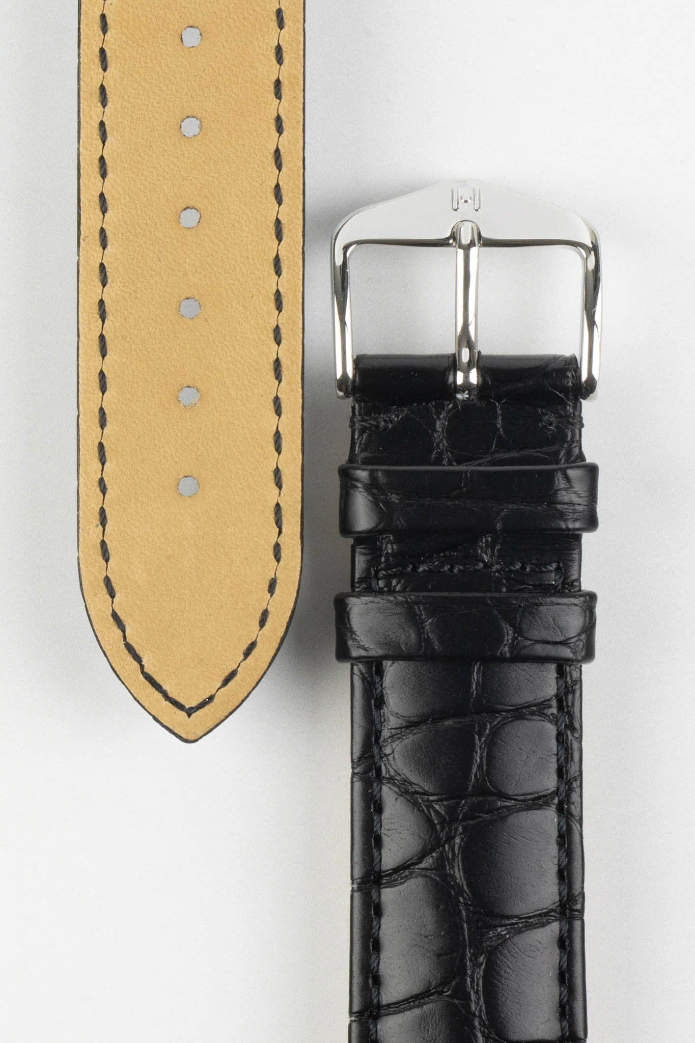 Hirsch GENUINE ALLIGATOR Louisiana Alligator Quick-Release Watch Strap in BLACK - Image 5