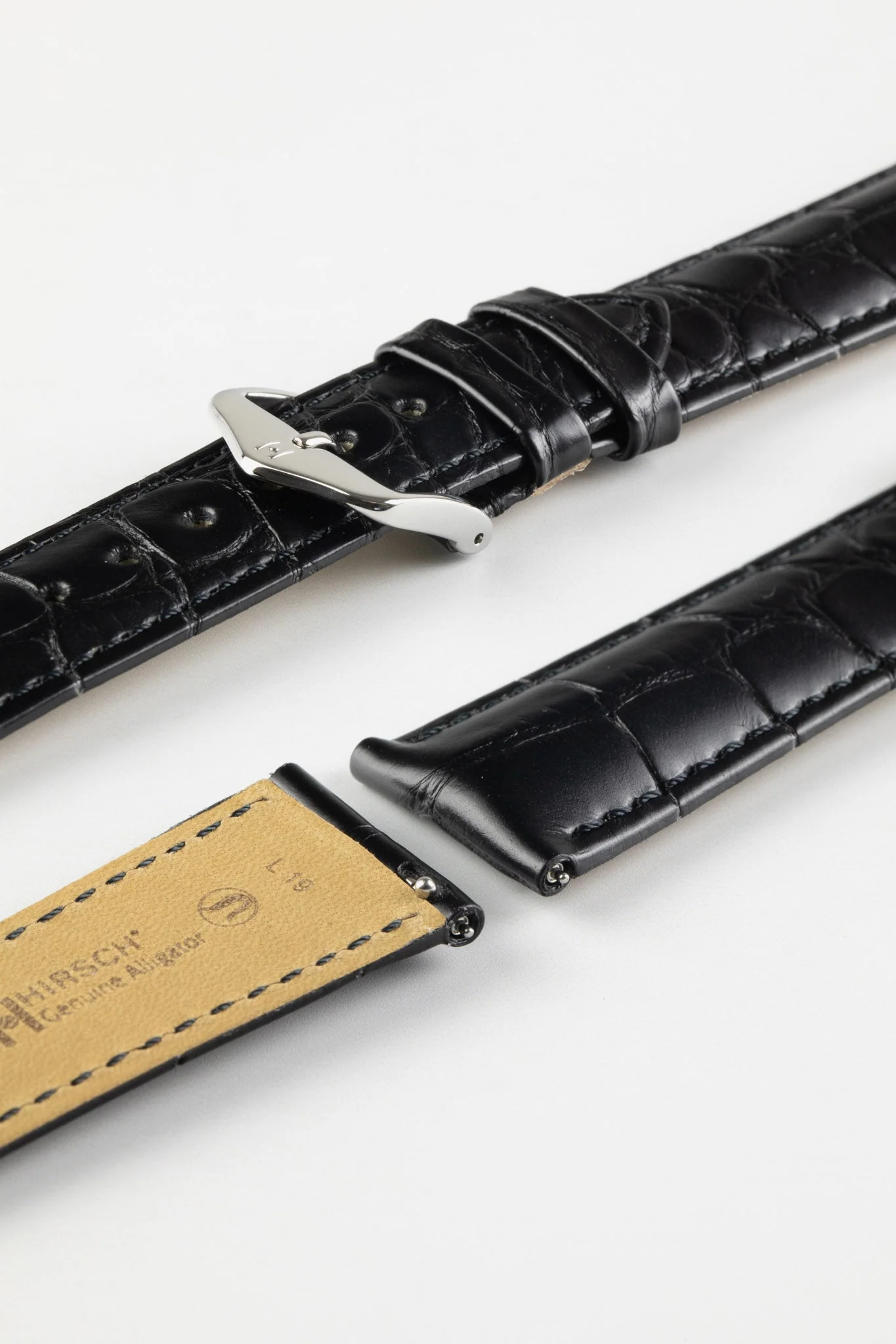 Hirsch GENUINE ALLIGATOR Louisiana Alligator Quick-Release Watch Strap in BLACK - Image 8