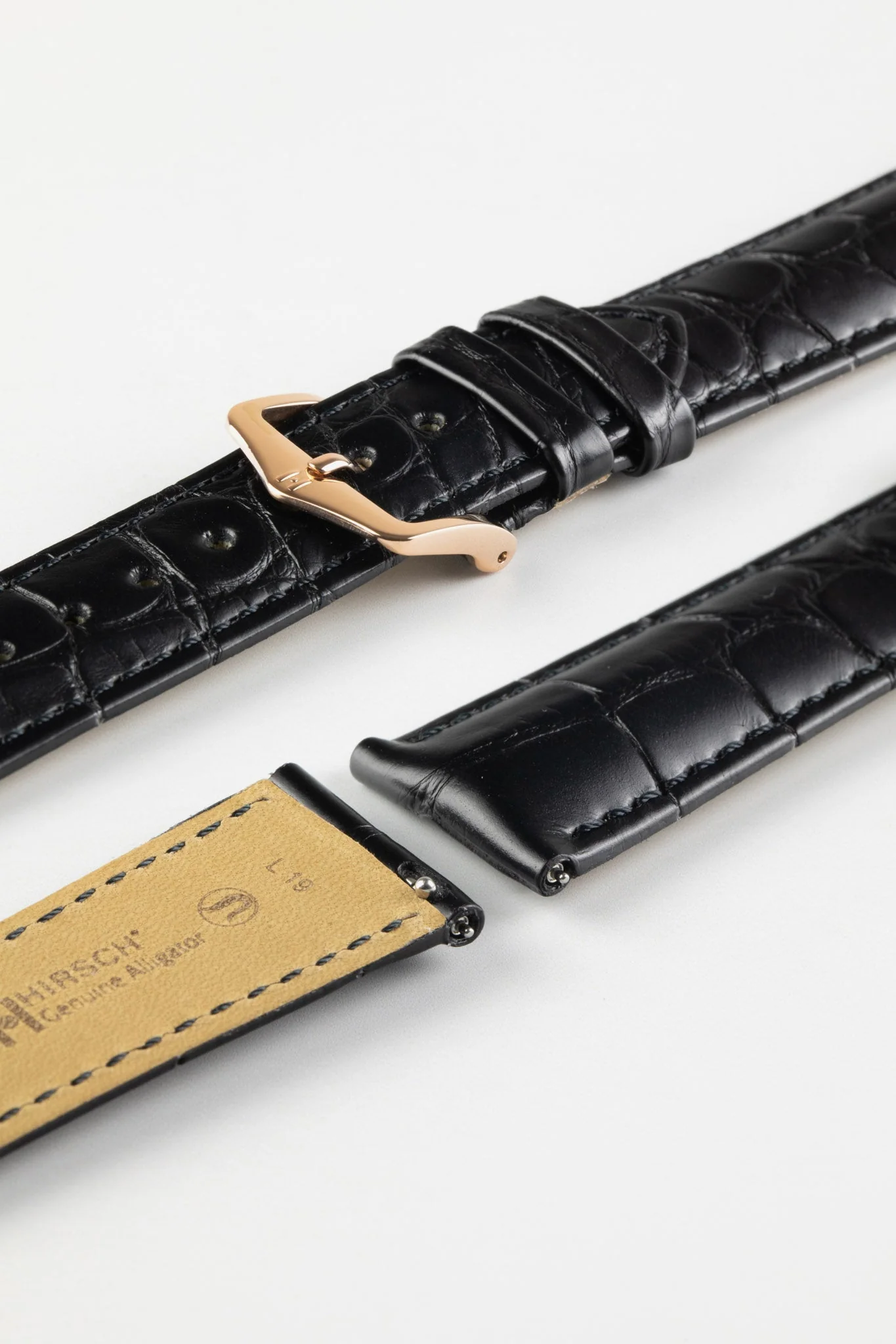 Hirsch GENUINE ALLIGATOR Louisiana Alligator Quick-Release Watch Strap in BLACK - Image 9