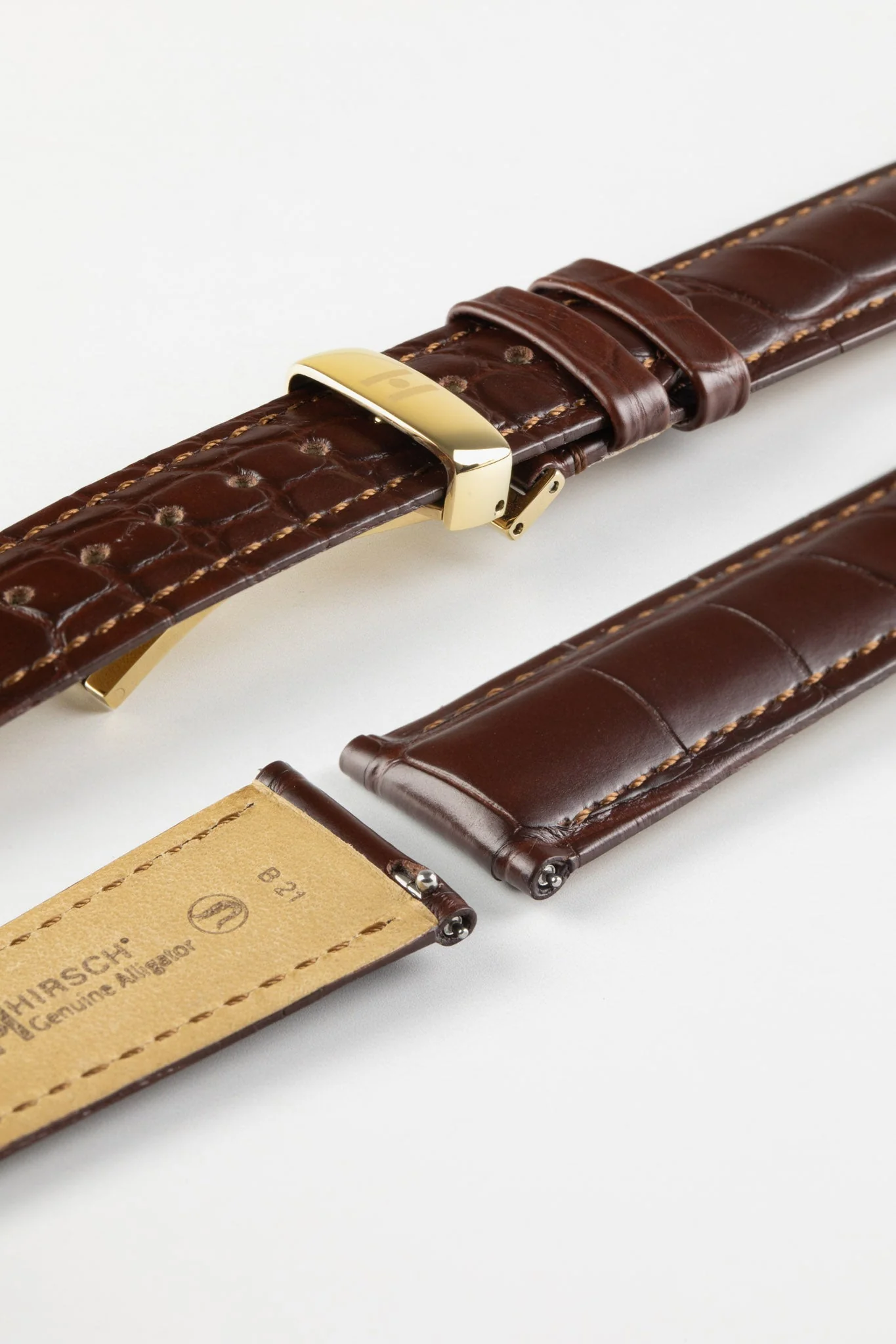 Hirsch GENUINE Louisiana Alligator Quick-Release Watch Strap in BROWN - Image 10