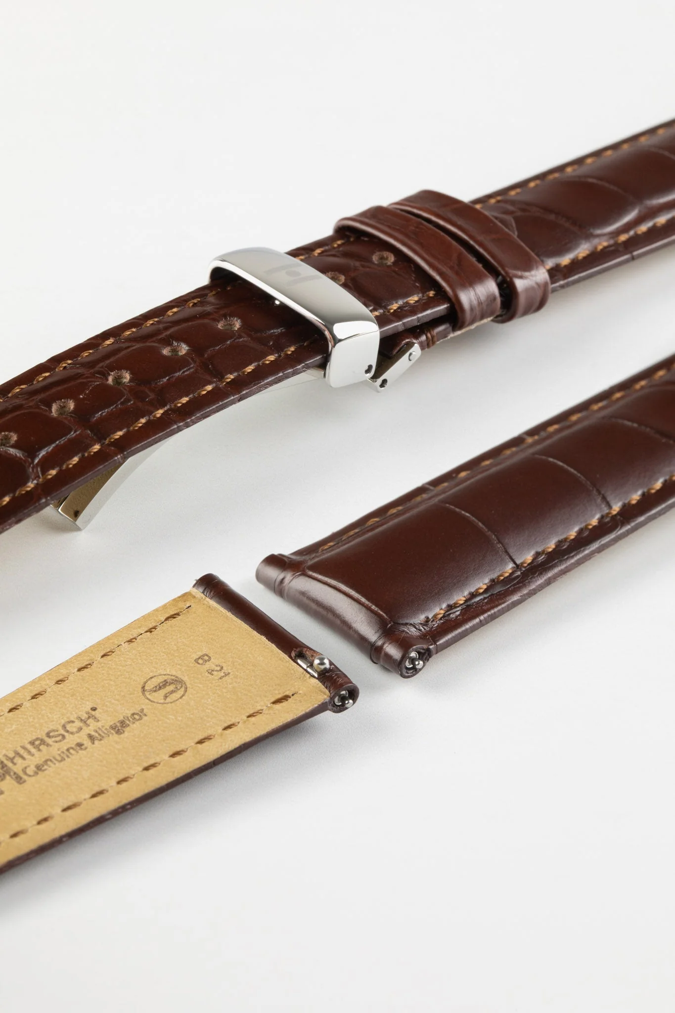 Hirsch GENUINE Louisiana Alligator Quick-Release Watch Strap in BROWN - Image 11