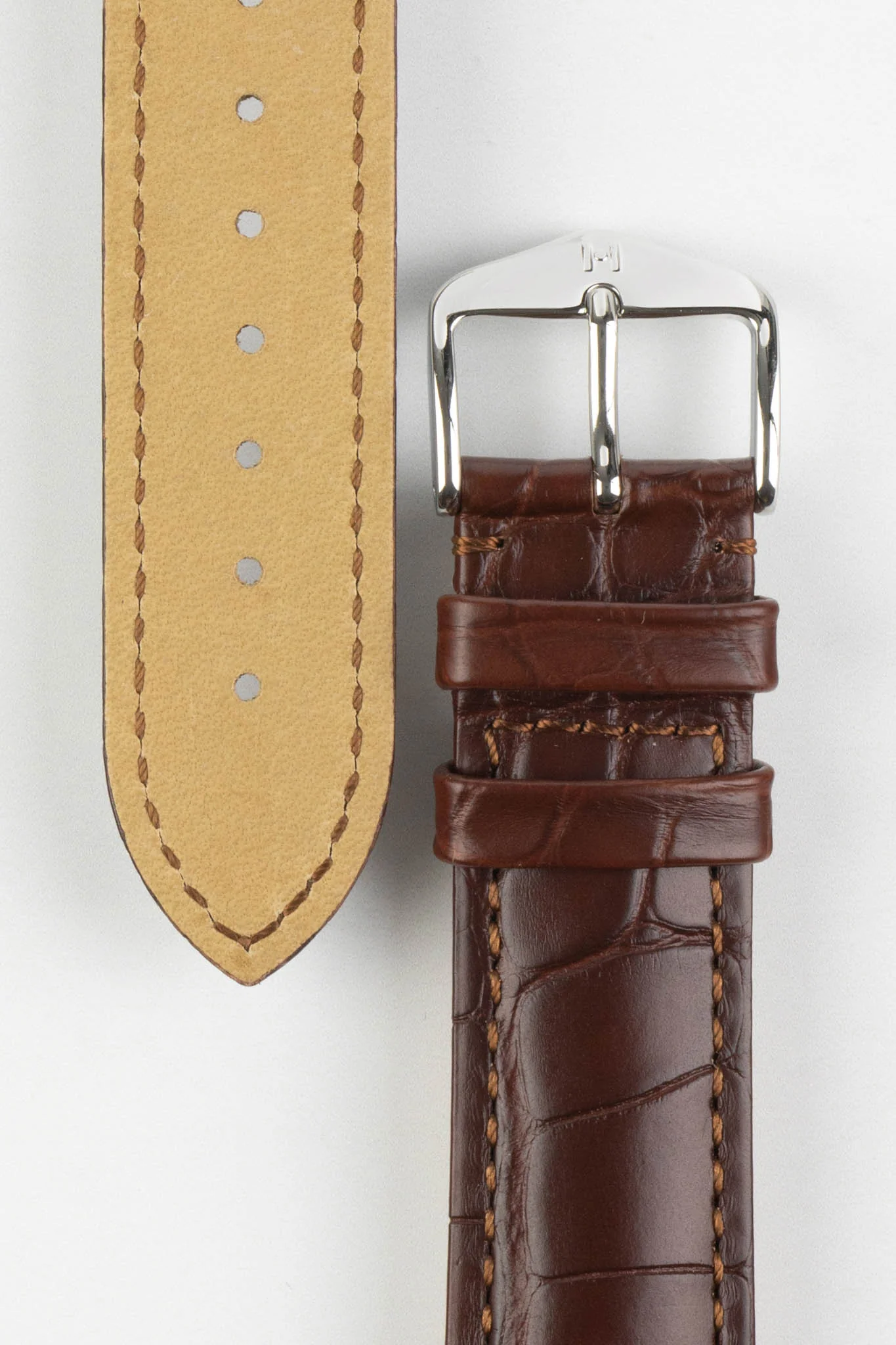 Hirsch GENUINE Louisiana Alligator Quick-Release Watch Strap in BROWN - Image 5