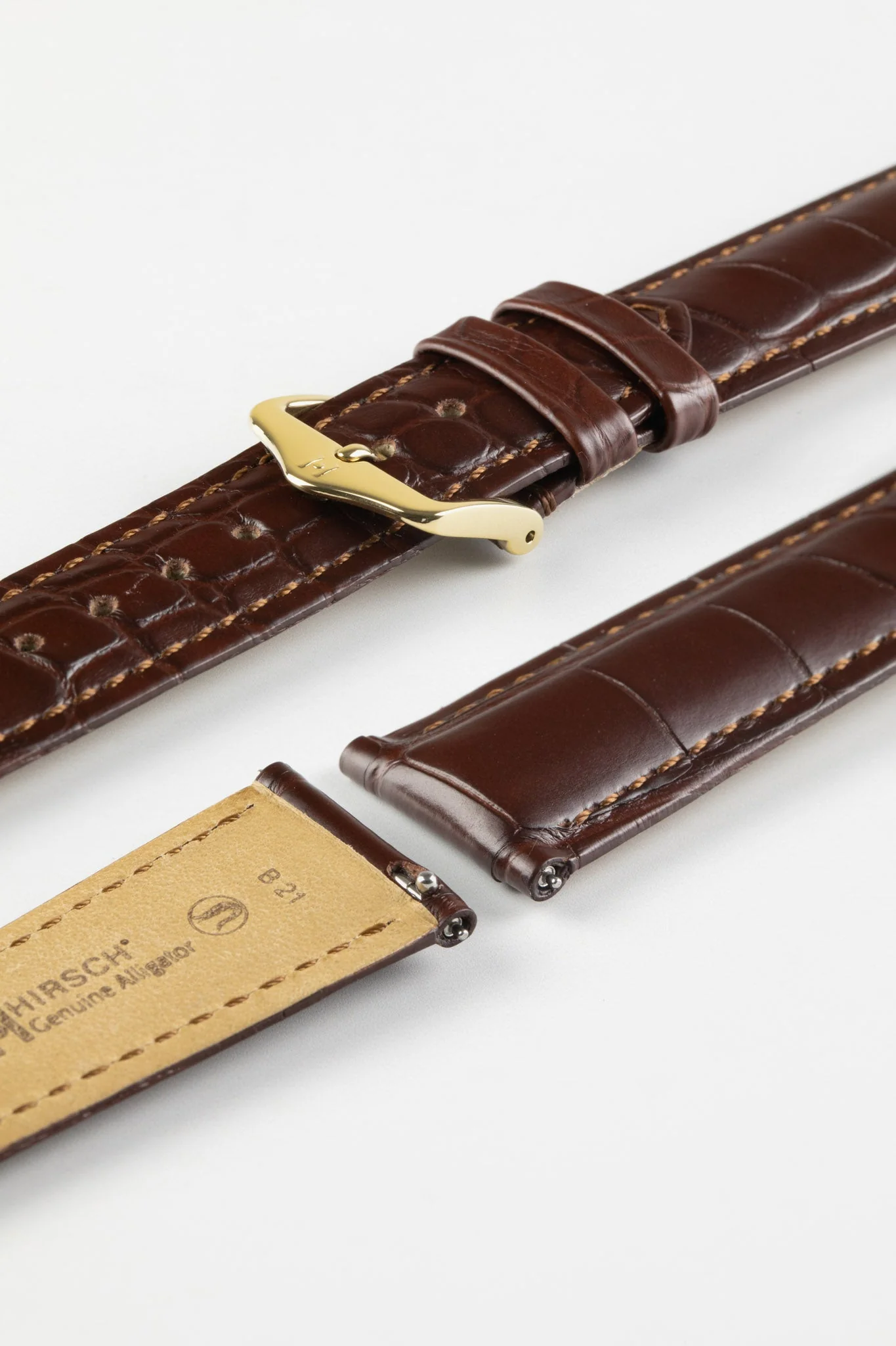 Hirsch GENUINE Louisiana Alligator Quick-Release Watch Strap in BROWN - Image 7