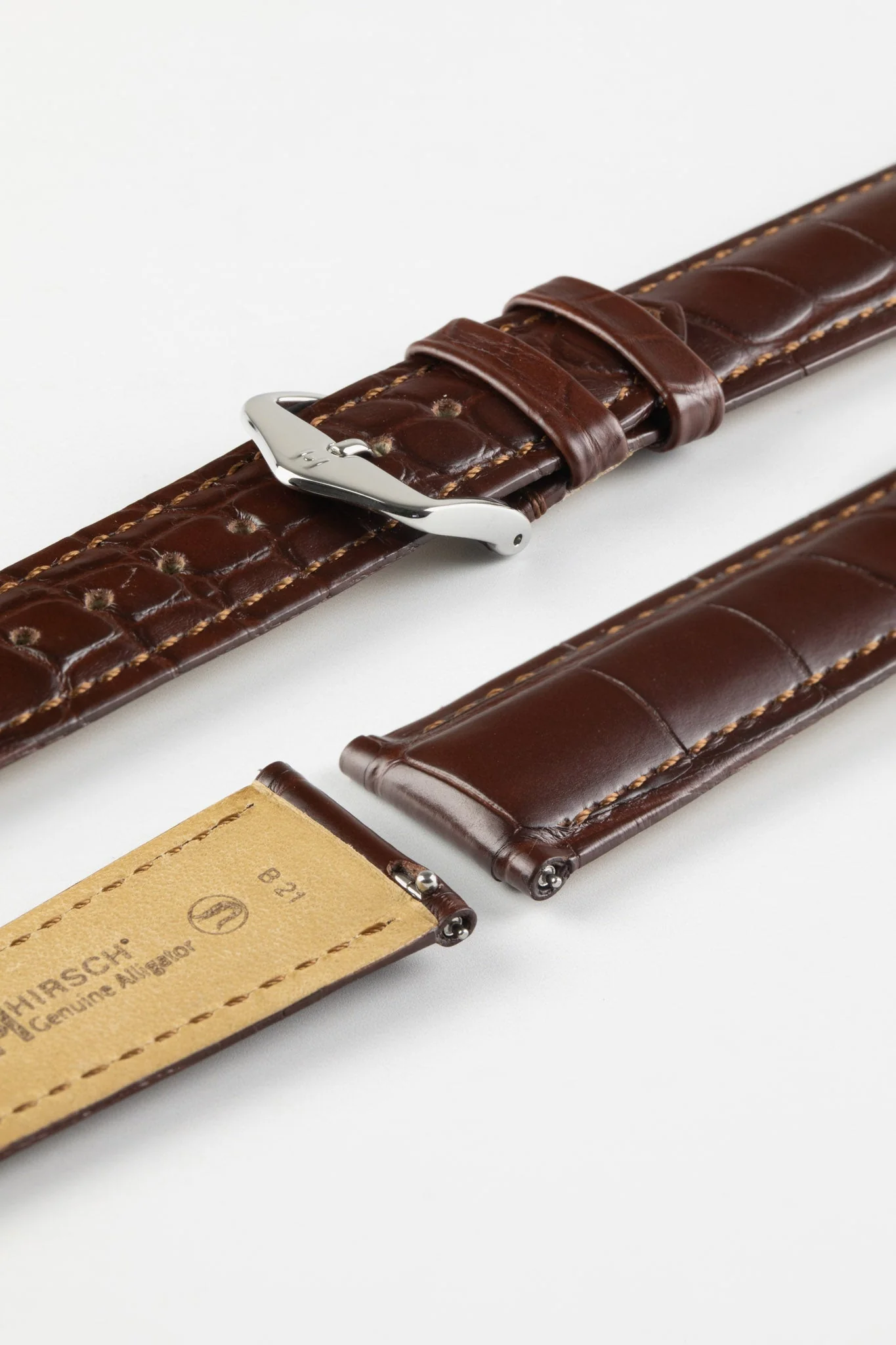 Hirsch GENUINE Louisiana Alligator Quick-Release Watch Strap in BROWN - Image 8